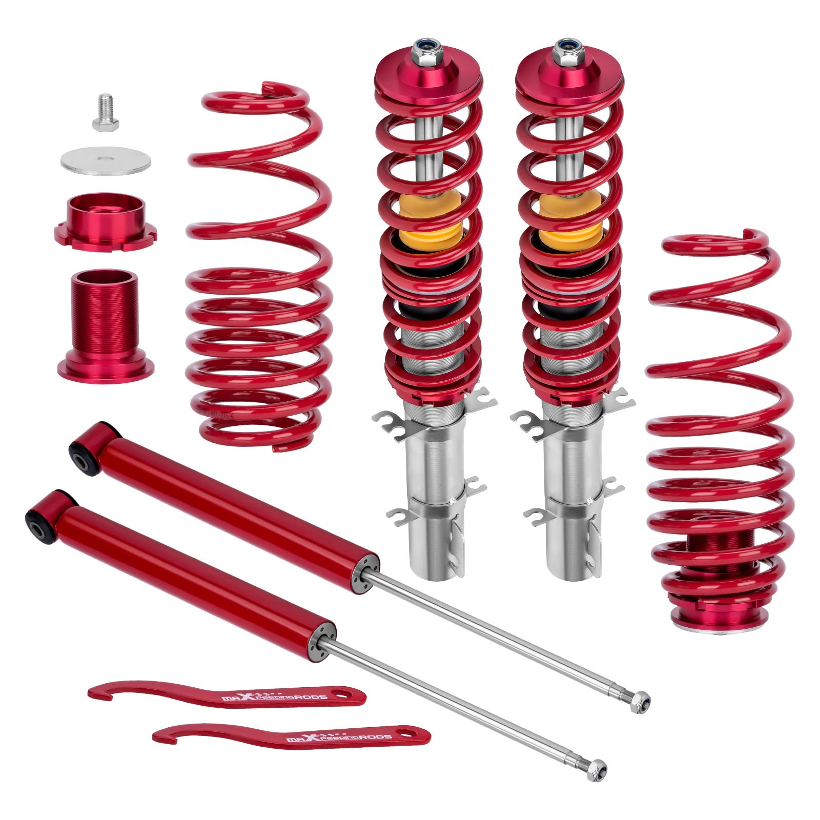 maXpeedingrods 4X Coilover, Amortiguador para Seat Toledo 1L, para VW Golf MK2 MK3 Vento Corrado Jetta Mk2 Altura Regulable, 2 Delanteros y 2 Traseros Resorte Helicoidal, Aleación de Aluminio 6061.