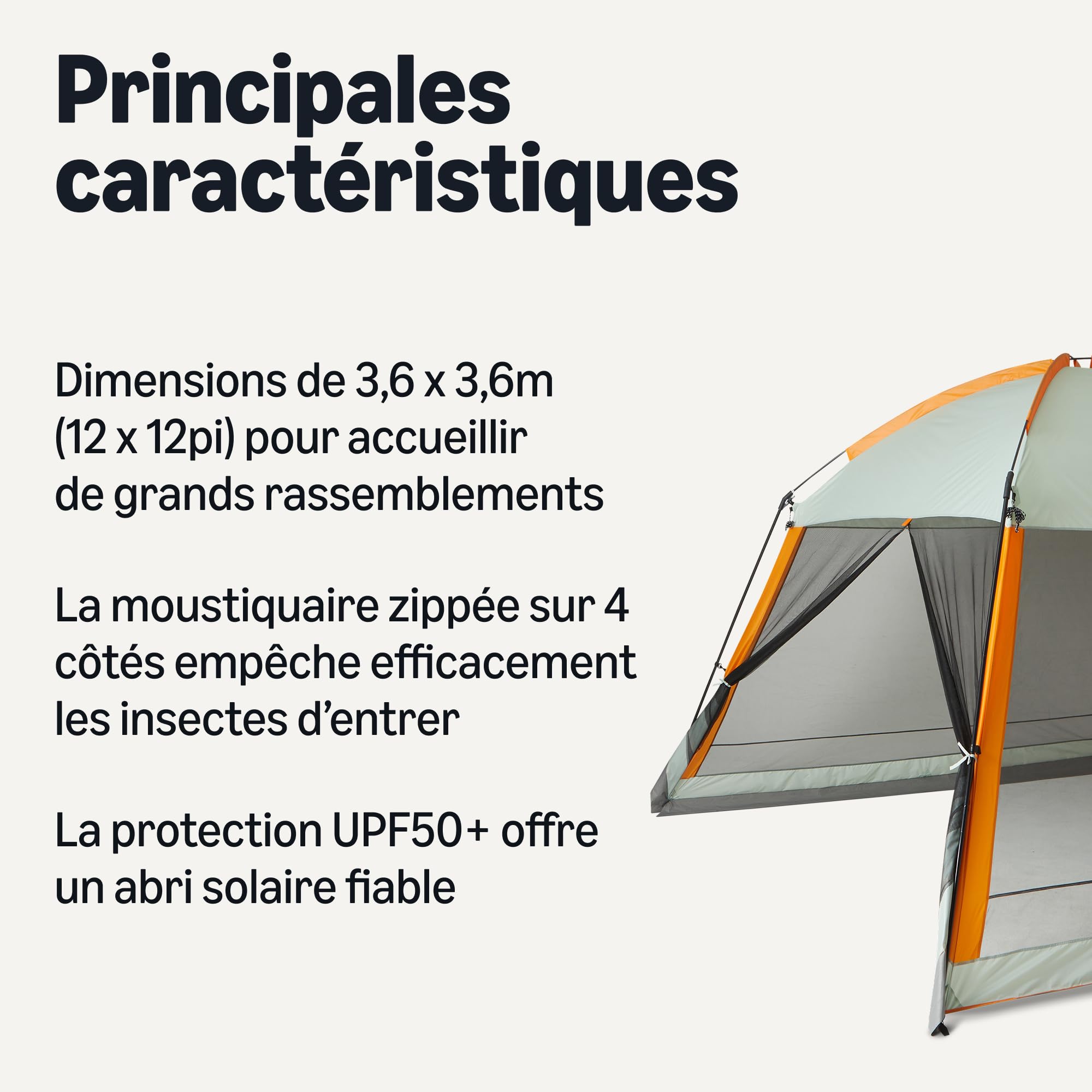 Amazon Basics Tente auvent avec moustiquaire, Gris & Orange, 381cm x 381cm x 262cm