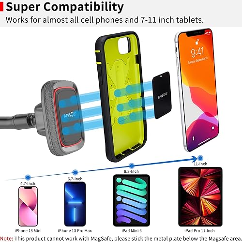 Miniatura 7 de APPS2Car Soporte magnético para teléfono de automóvil [brazo largo flexible] Soporte de teléfono para parabrisas antivibración [6 imanes fuertes]