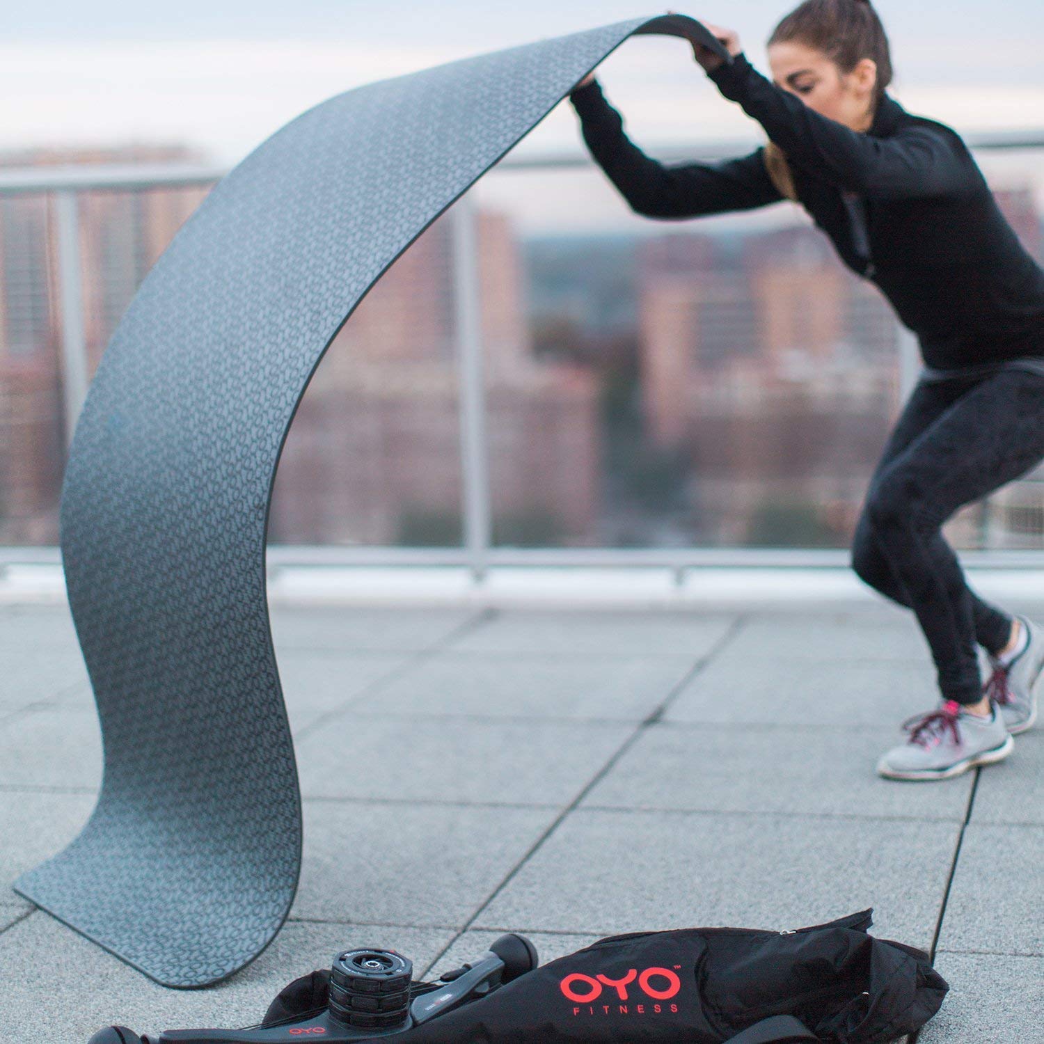 OYO Rendimiento Fitness Ejercicio Mat/Esterilla de Yoga (PVC, Reversible, Bicolor Gris/Negro, Antideslizante, 6 mm/1/4 Pulgada de Grosor)