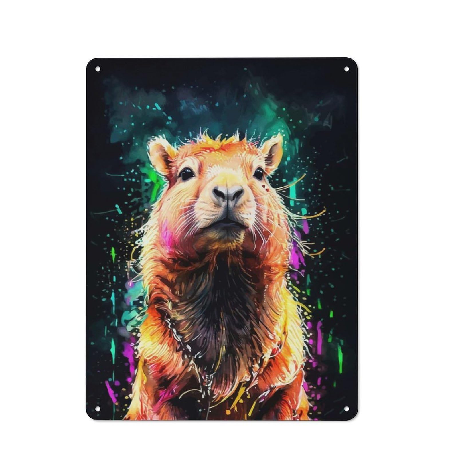 Tin Wall Plaque 40x30cm with Capybara Watercolor Art for Pub Or Café, for Hospitality Wall Decor Collectors