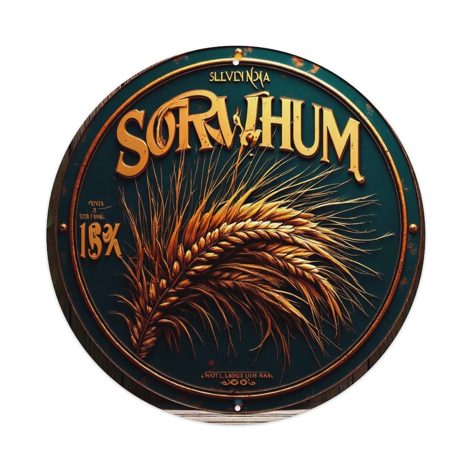Sorghum Grain Artistic Design Label Vintage Round Tin Sign Retro Metal Wall Decor Metal Poster, Home Bar Garage Cafe Wall Art Decoration 8x8Inches
