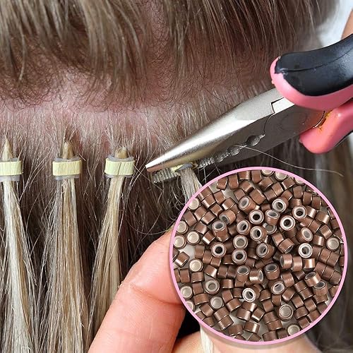 Miniatura 6 de 1000 anillos de microeslabones de silicona de alta calidad, cuentas forradas de 0.197 in para extensiones de cabello con punta I (1000 unidades,