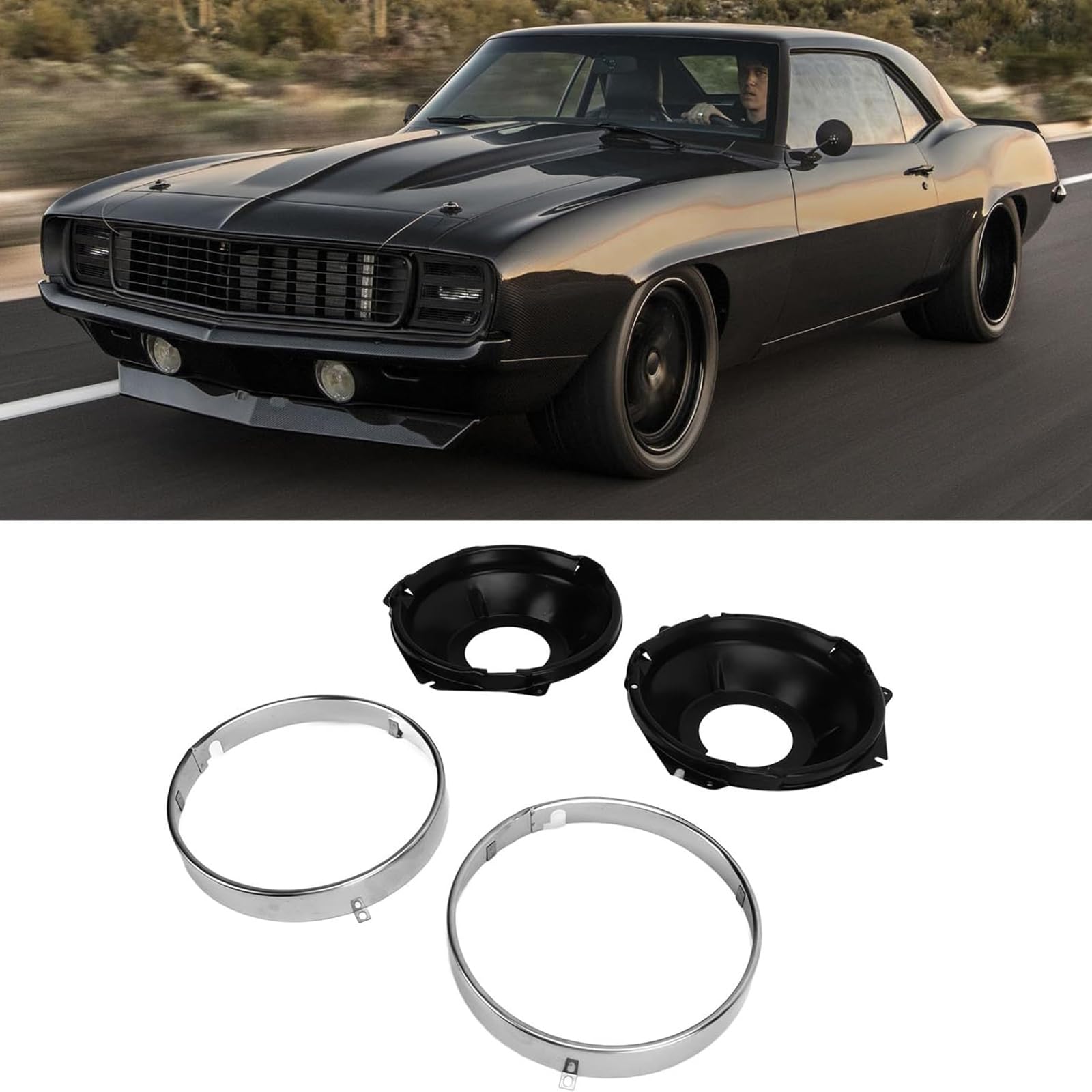 Completa 28 cubos de faros delanteros y anillos de retención con juego de montaje de acero inoxidable accesorios para restauración de automóviles