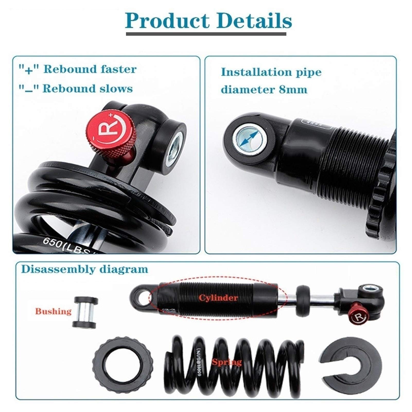 Besttoolifes Amortisseur Pneumatique Arrière Pour VTT 165/190/200/210