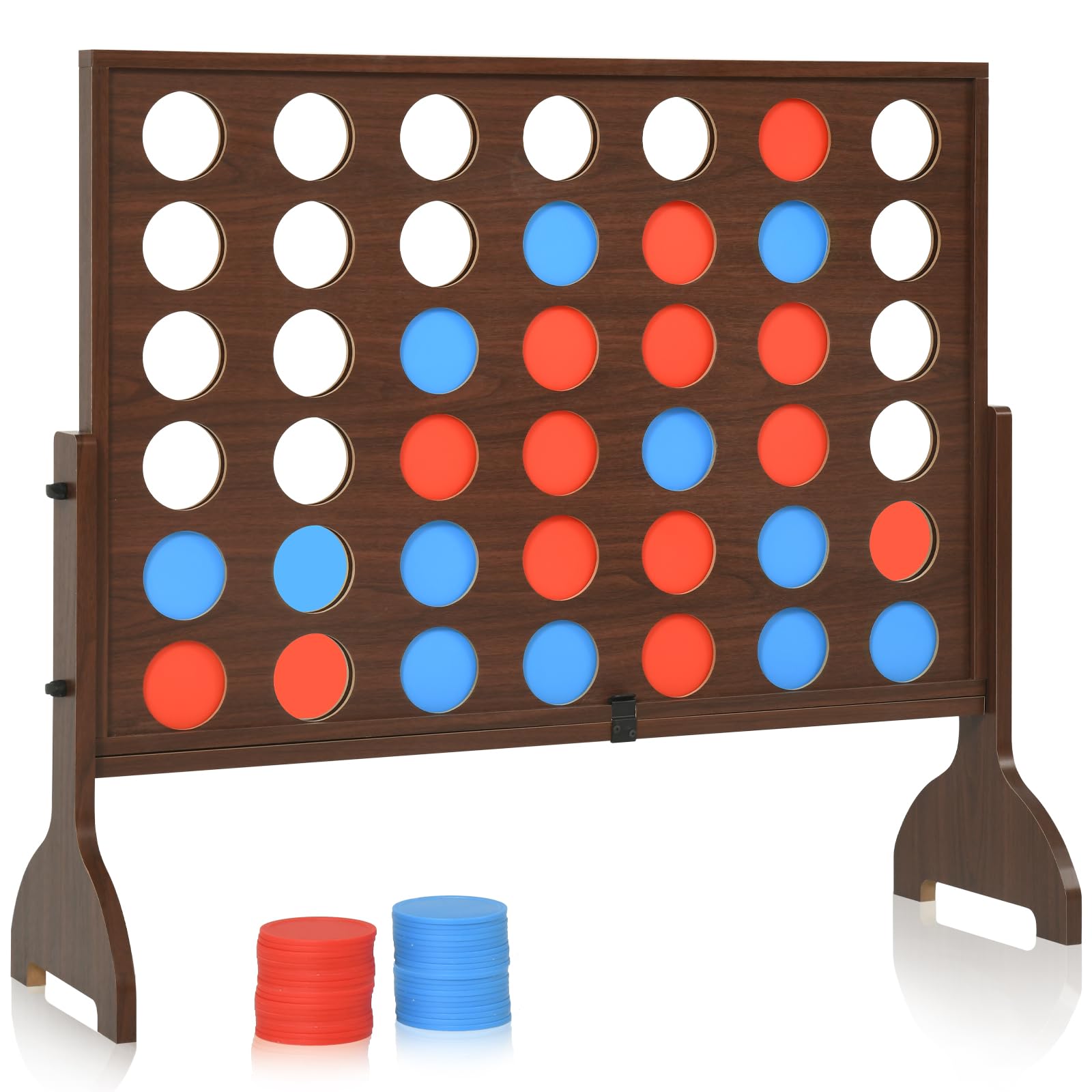 Giant Wooden 4 in A Row Game, Wooden Connect 4 Game Outdoor, Fun Indoor and Outdoor Board Game for Teens, Includes 42 Pcs Dics & Carrying Bag, Large Connect 4 Yard Game