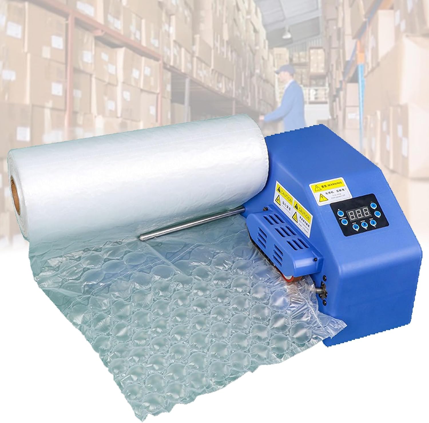 Automatic Air Cushion Machine, 16M/Min Air Pillow Maker Air Bags Packing Machine, Portable Air Cushion Wrap Machine for Inflatable Packaging - 2×300m Test Film,Blue,Blue