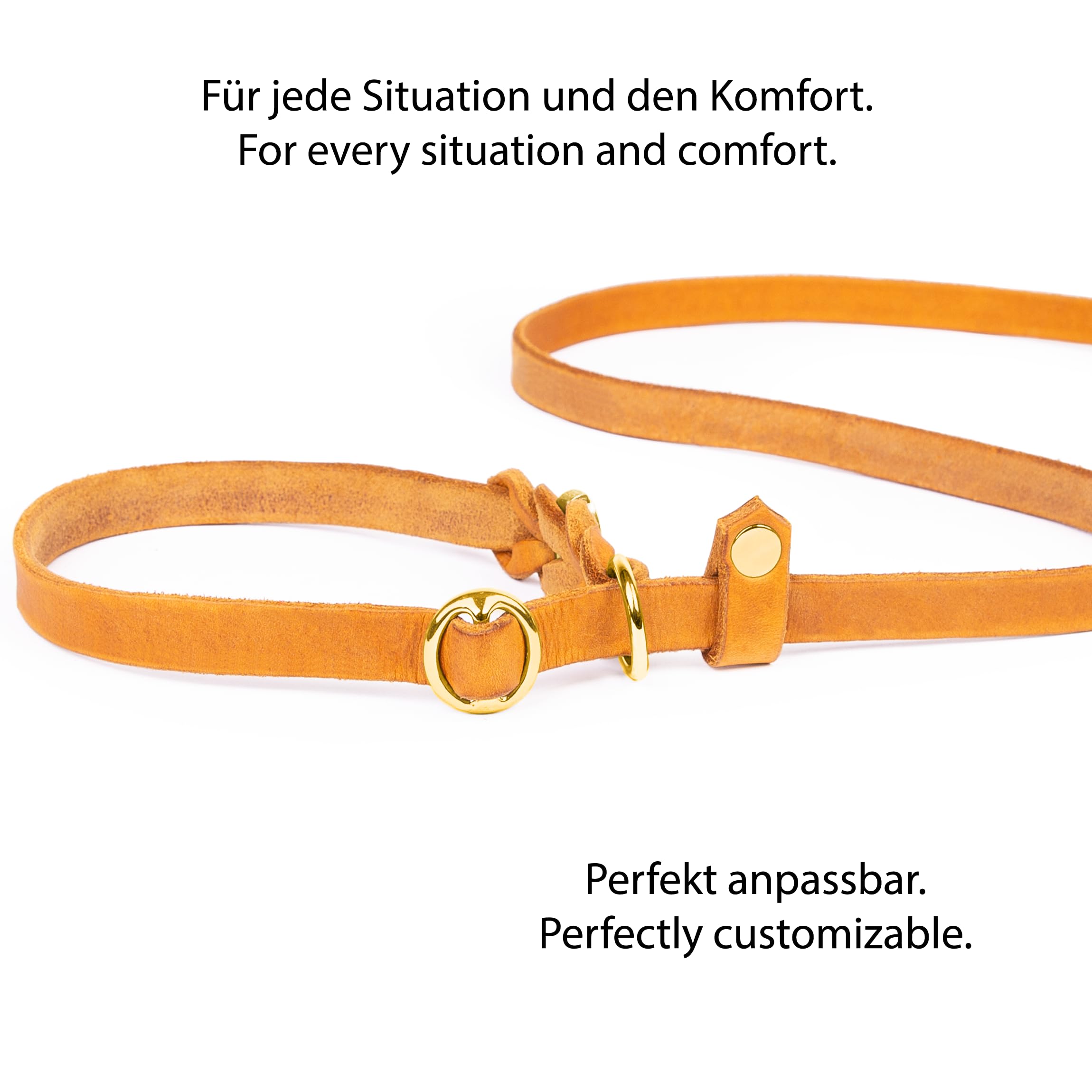 CopcoPet Retrieverleine mit Zugstopp für kleine Hunde – 1,20m x 10mm Moxonleine in Cognac – Fettlederleine & Agilityleine aus Leder – stufenlos verstellbar, Handarbeit, Messing, wetterfest