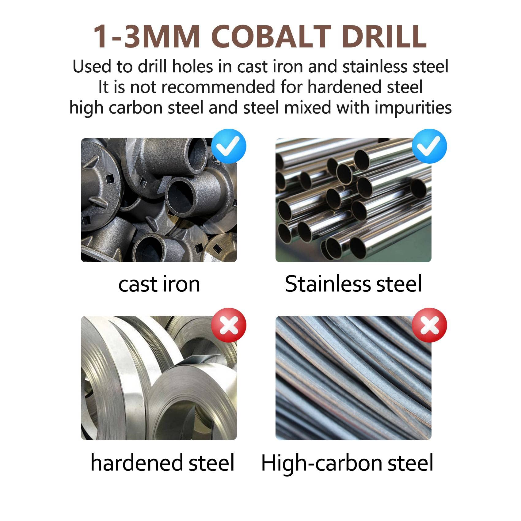 50PZ Drillforce Tools M35 Set di Punte per Trapano al Cobalto, Set di Punte Hss-Co 1-3Mm, per Forare su Acciaio Temprato, Ghisa e Acciaio Inossidabile