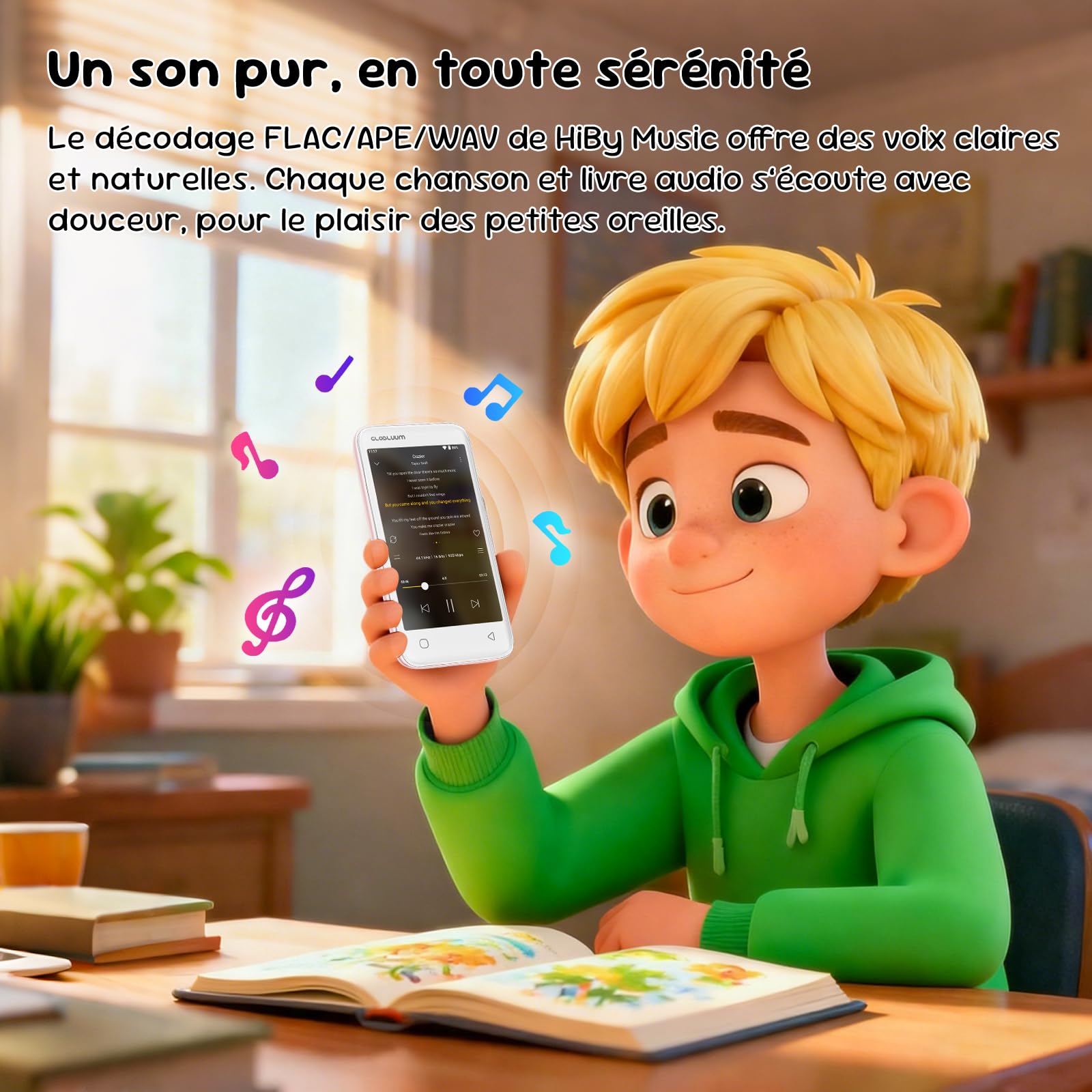 Lecteur MP3 pour Enfants avec contrôle Parental, accès à Spotify et Audible, 16 Go, Bluetooth et Wi-FI (Rose Cerisier)