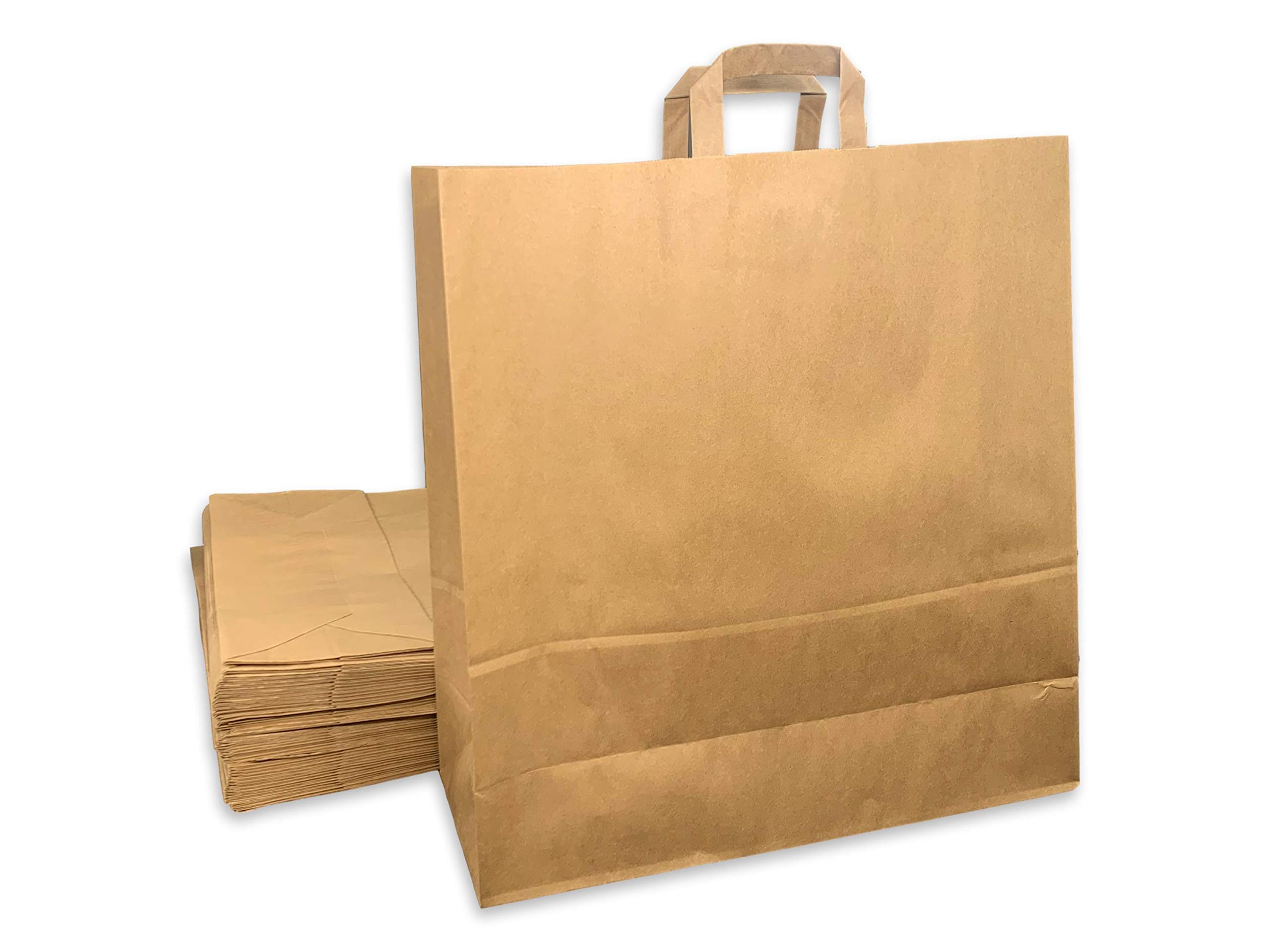 100 Grands Sacs Papier kraft marron écru avec poignée 36 litres largeur 45 cm , hauteur 47 cm, soufflet 17- sac cabas à anse plate solide, résistant papier 100g non imprimé ref UGSE33PP1F (100)