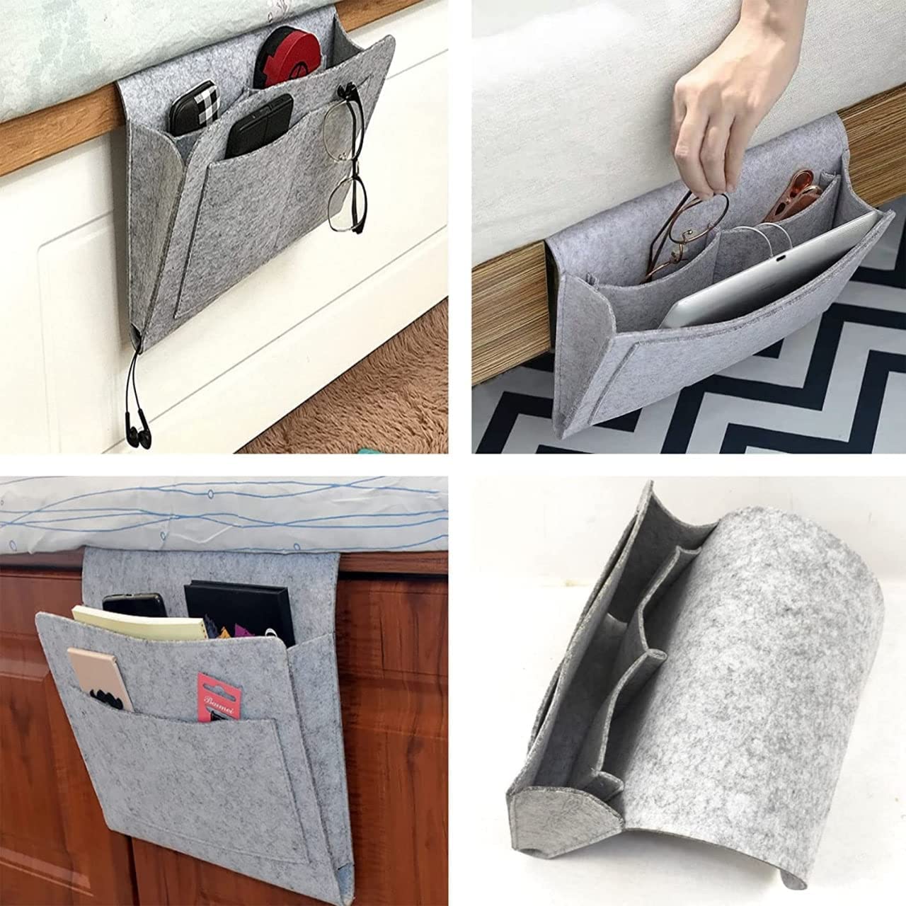 ADAKASI Bedside Caddy Pockets Bed Hospital Bed Kids Baby Bed Holder Dorm College Room Bunk bed Hanging Storage felt Organizer Remote Holder Hanging Organizer 2