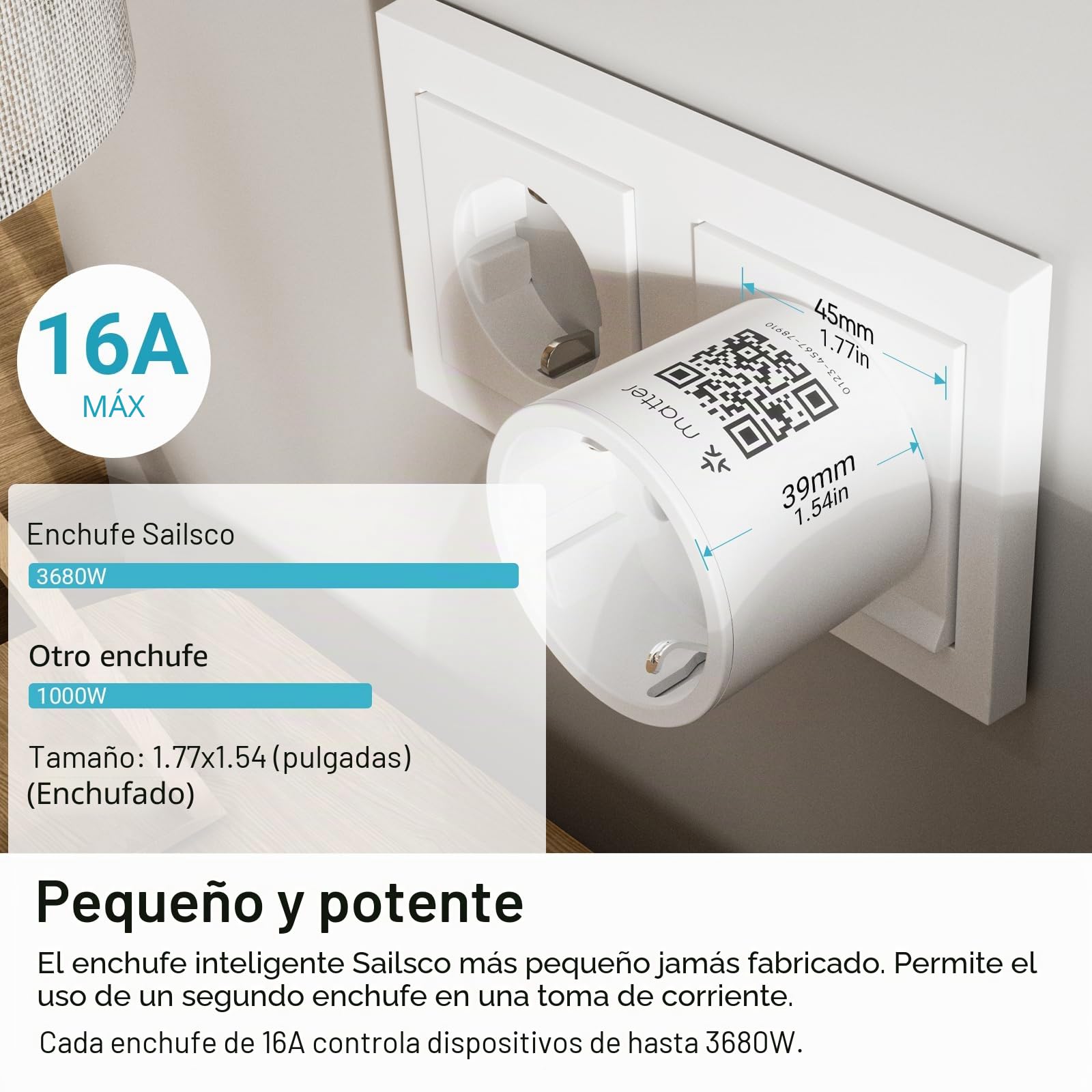 Matter Enchufes Inteligentes con Consumo de Energía, Enchufe WiFi para Hogar Inteligente, Compatible con Apple HomeKit, Alexa y Google, Acceso Remoto, No Requiere Hub, Mini 2Pack