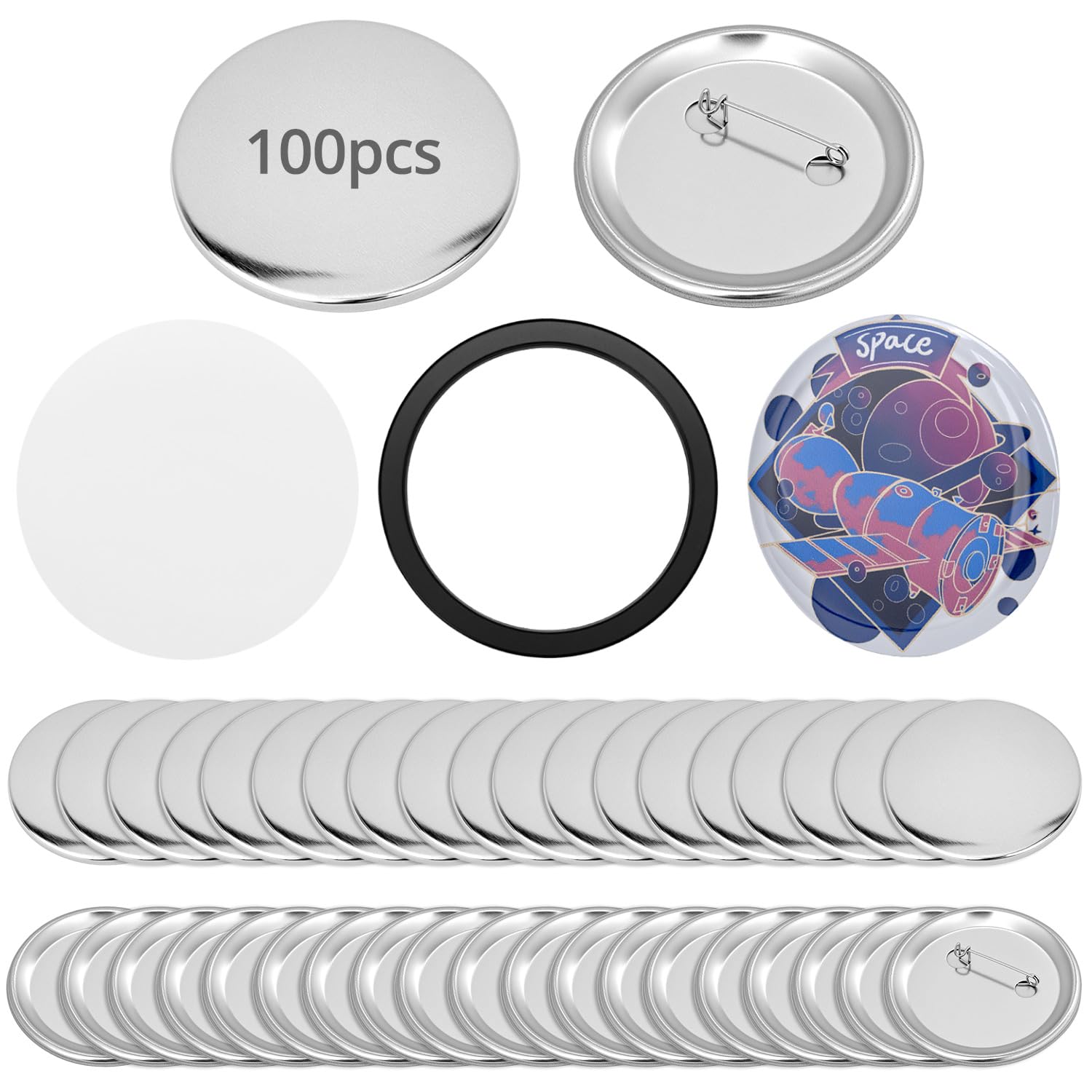 Lot De 100 Badges Personnalisables 58mm - Badges Vierges Métal Avec Épingles Pour Machine à Boutons