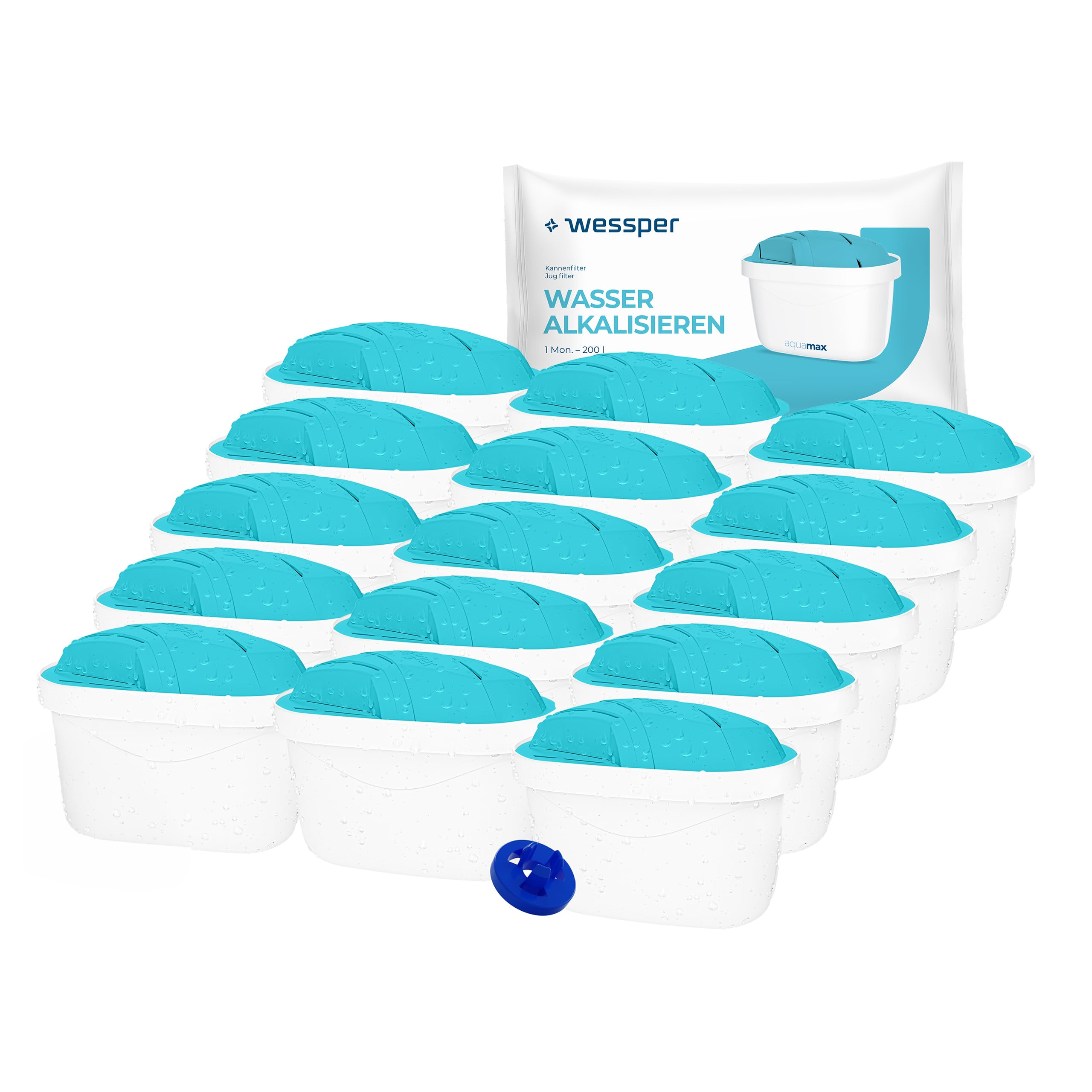 Wessper filtr dzbankowy dla wody alkalicznej, wysoka wartość pH | Zamiennik dla filtra Dafi Unimax Aquaphor A5 BRITA Maxtra+ PHILIPS AWP212/10 | opakowanie 15 sztuk