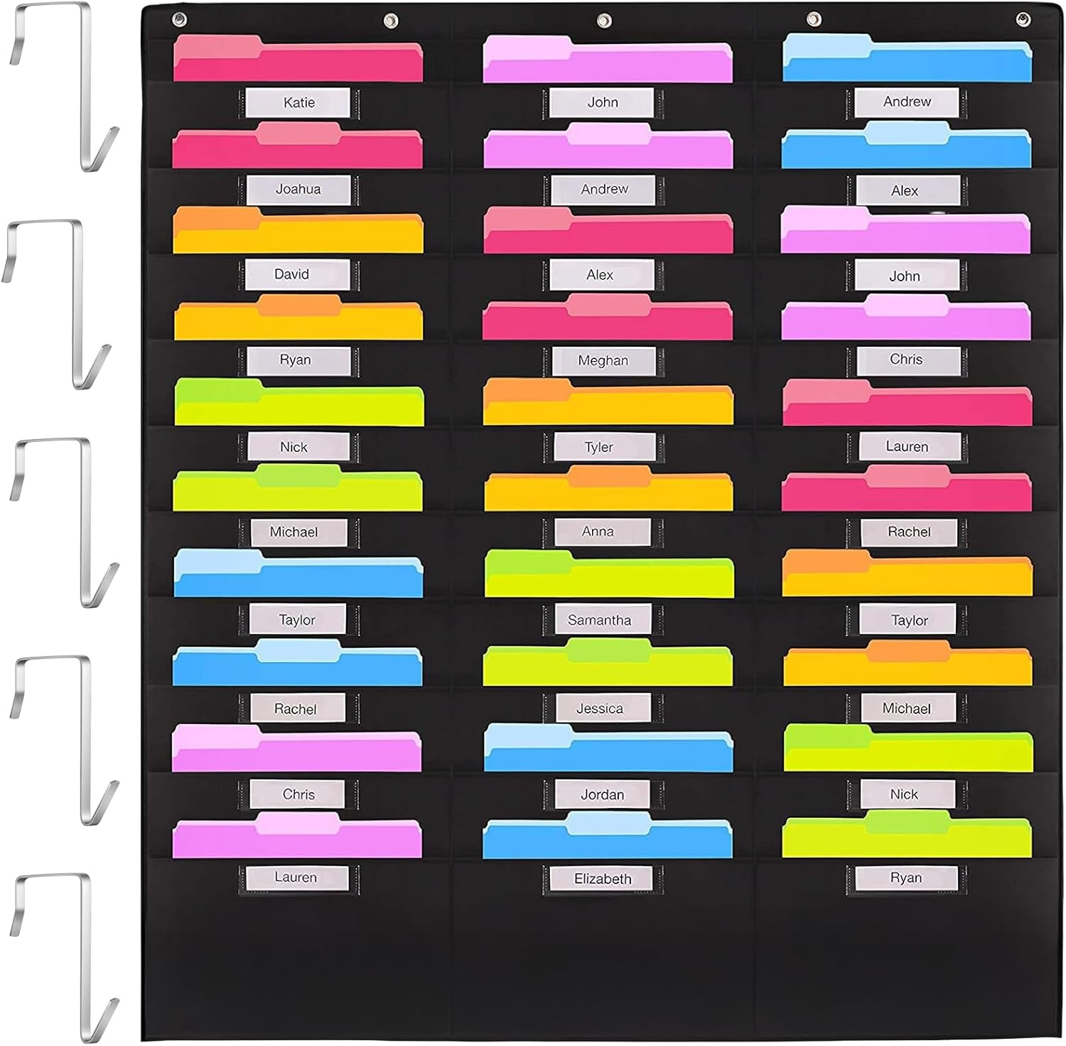 30 Pockets Storage Pocket Chart with 30 Nametag Pockets, Organization Center Pocket Chart, Hanging Wall File Organizer for File Folders with 5 Hangers for Classroom, Office, School Organizer and Home