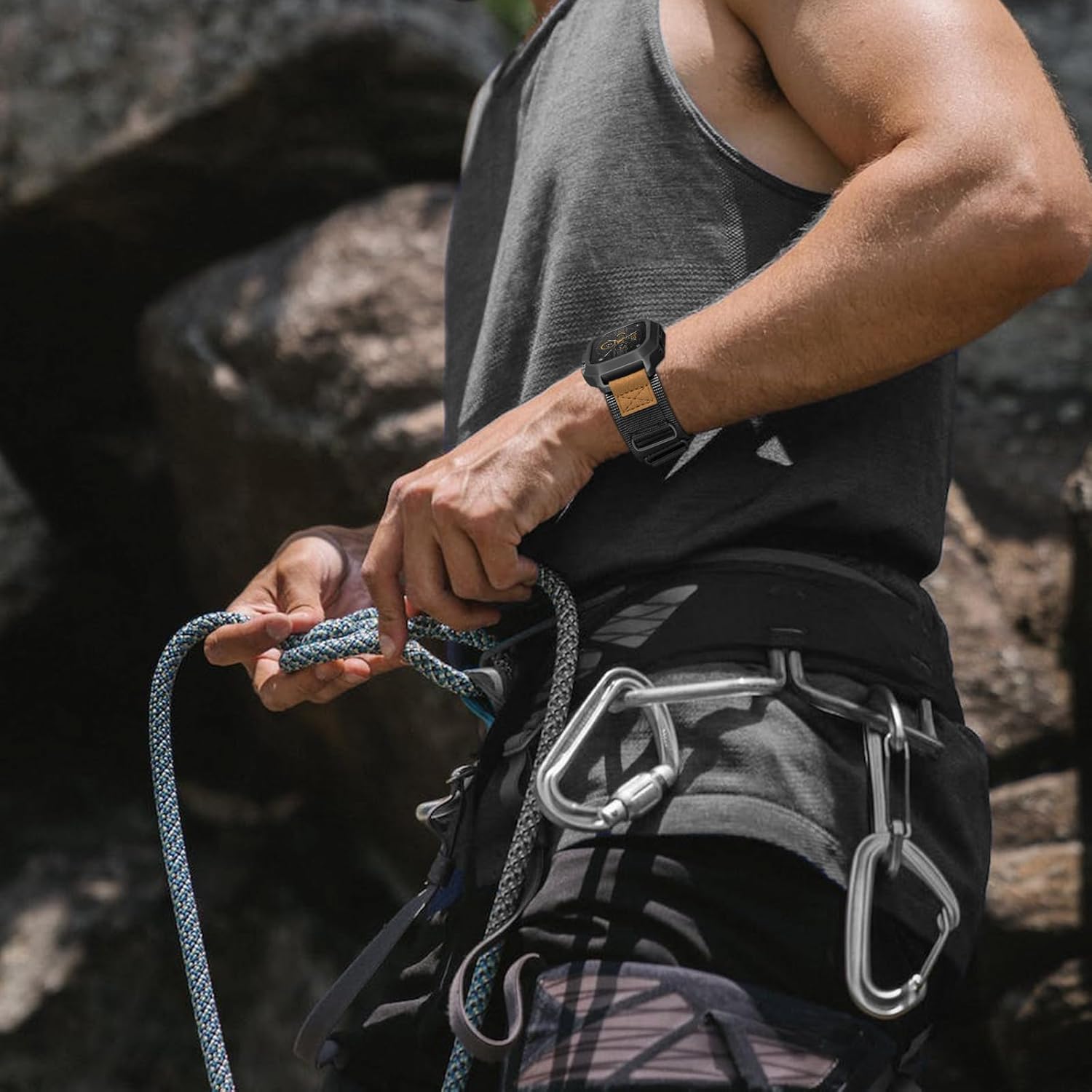 SUNFWR Bands Compatible with Apple Watch 49mm Ultra 3/Ultra 2/Ultra with Case,Rugged Nylon Sport Apple Watch Strap with Protective Cover for iwatch for Men(Black) - Image 9