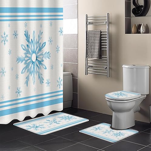 Miniatura 10 de Juego de baño de Navidad con cortina de ducha, alfombra y accesorios, cortina de 36 x 72 pulgadas de largo con tapete de baño pequeño, lavable para