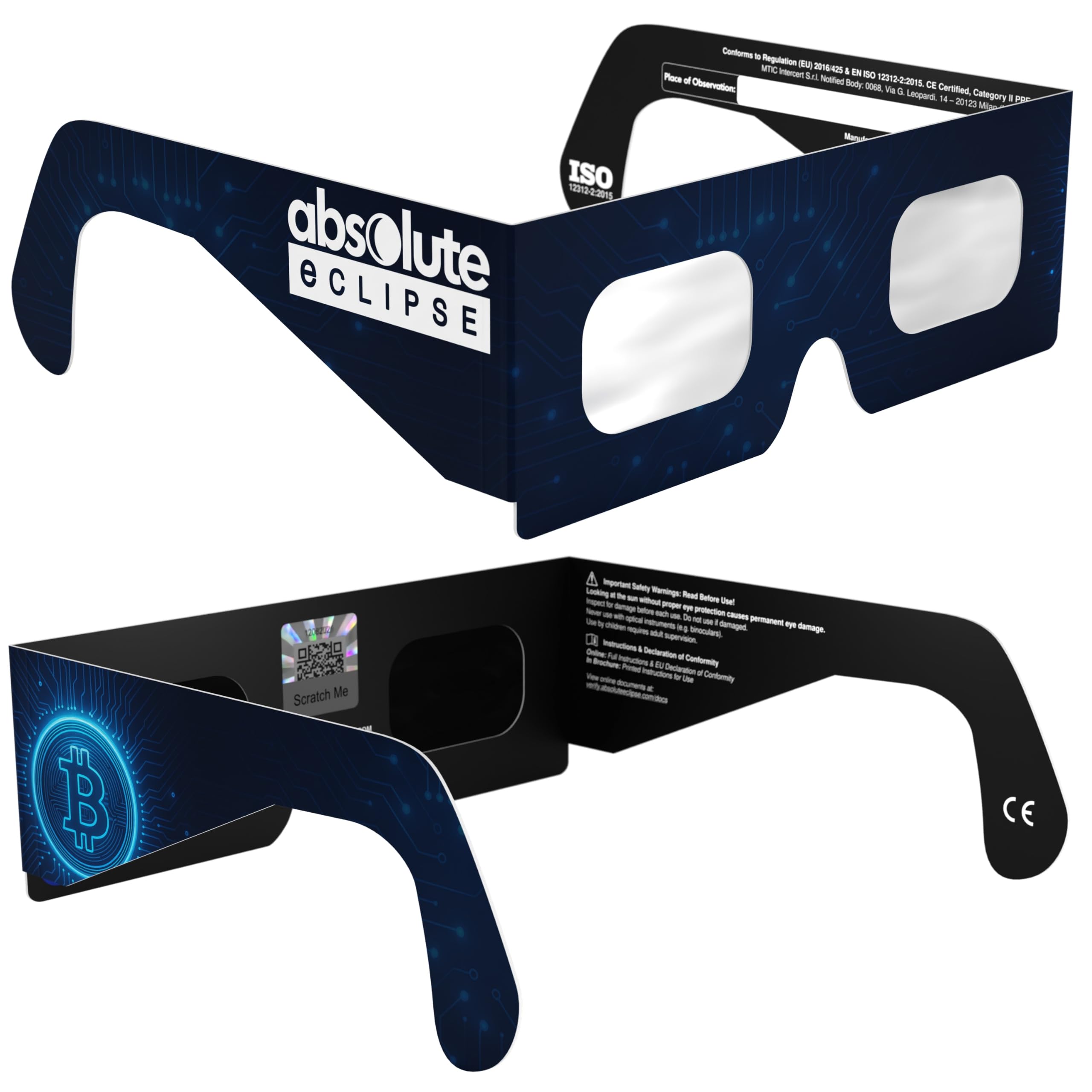 Solar Eclipse Glasses ISO 12312-2 & CE Certified – Safe Solar Viewing for Direct Sun & August 2026 Eclipse | Paper Cardboard Frame, Made in EU | For Kids & Adults | 2 Pack | BTC