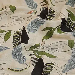 Tecido de linho de mistura de algodão, linho com estampa de plantas, tecido padrão de folhas para vestido, camisa, saia, ternos, 139,7 cm de largura, artesanato por The Yard