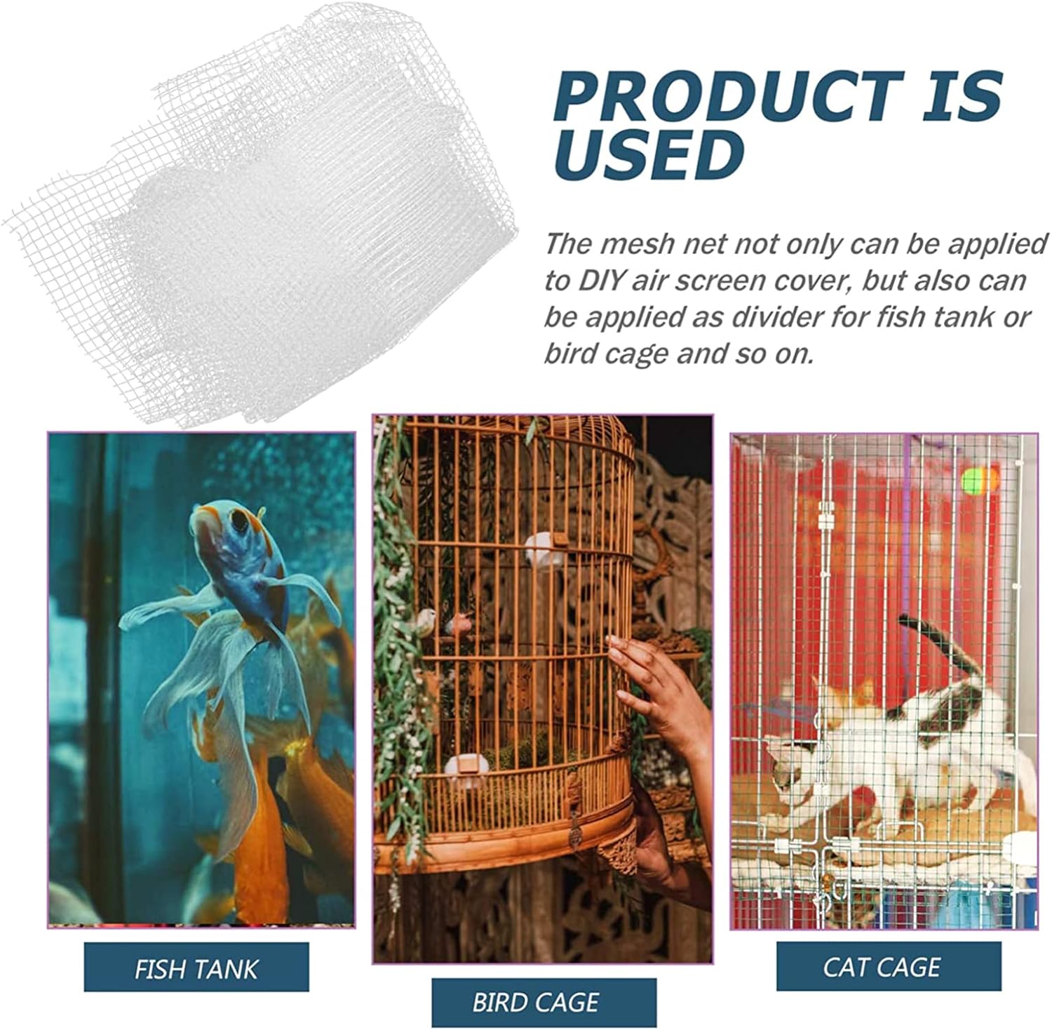 Aquarium Screen Net Clear Mesh Invisible Fish for Screen Net Anti-Jumping Covers Replacement with 4 Fixing Clip