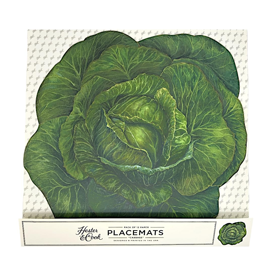 Hester and Cook Paper Placemats for Dining Table - Disposable Round Paper Placemats for St. Patricks Days - Cabbage 12 Sheets - American Made