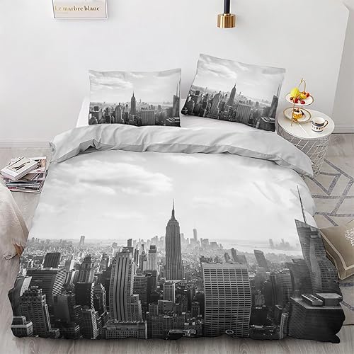 Funda de edredón de Nueva York tamaño Queen  Juego de ropa de cama con escena de ciudad  3 piezas  Funda de edredón con patrón de microfibra suave