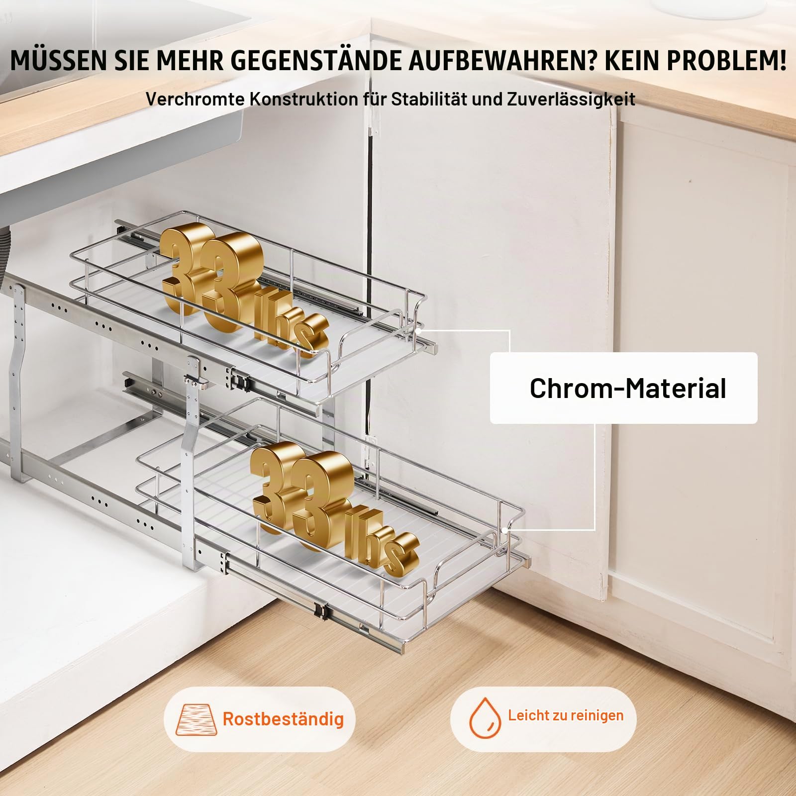 VEVOR Ausziehbarer Spülschrank-Organizer mit 2 Ebenen unter Waschbecken (304x533x385 mm) Gewürzregal Küchenregal Lagerregal Organizer für Küche Badezimmer 334x563x485 mm (Einbaumaß)
