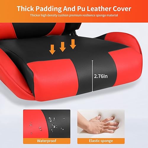 Miniatura 77 de Silla ergonómica para videojuegos, silla de juegos de piel sintética con reposacabezas, silla de carreras para computadora con soporte lumbar, silla