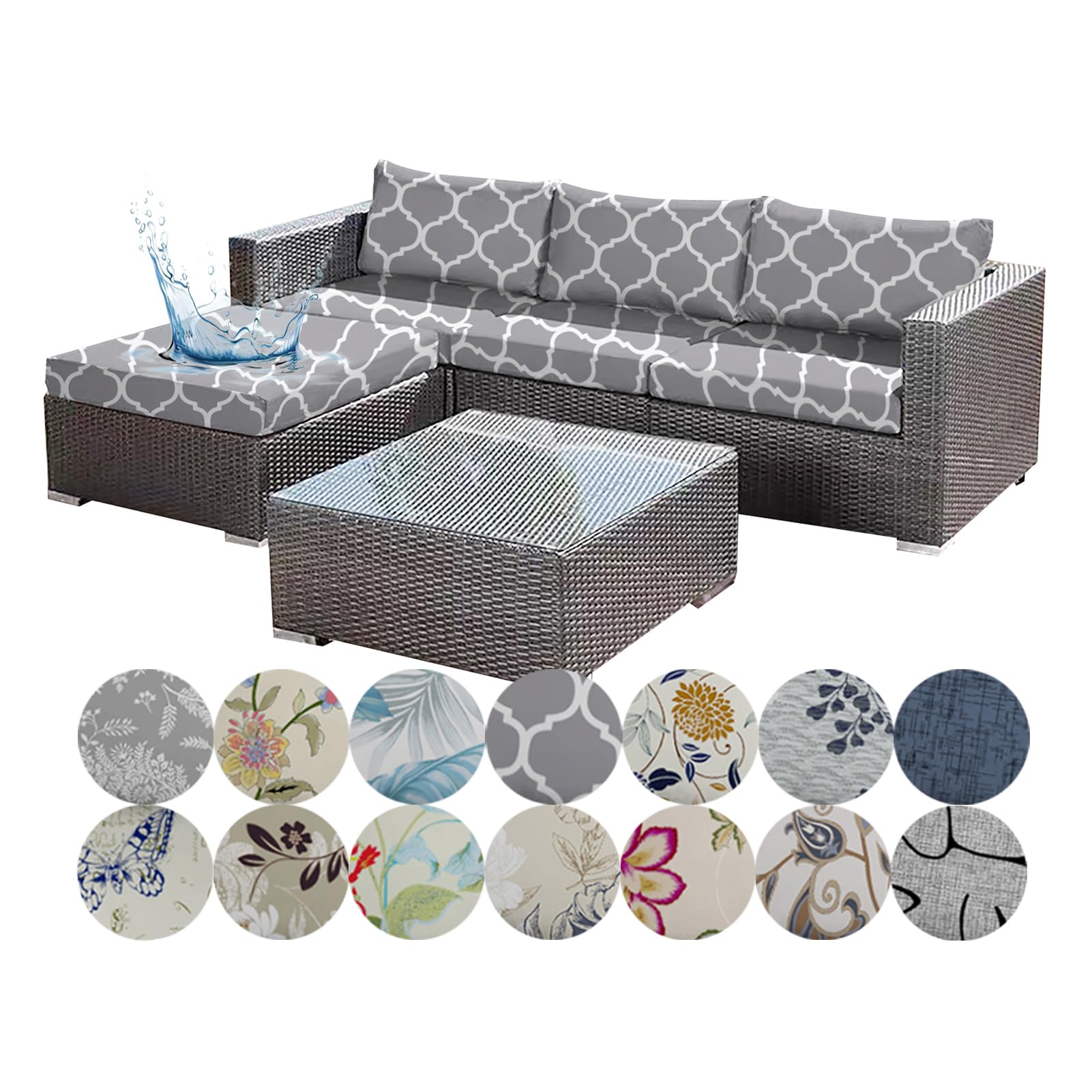 OREZAUQS Waterproof Rattan Cushion Covers, Replacement Outdoor Sofa Seat Cushion Cover, Elastic Garden Furniture Covers for Indoor Outdoor (1,L (2 PCS))