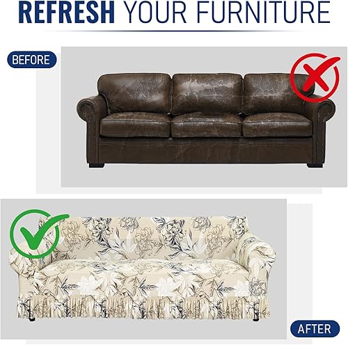 Miniatura 3 de FUANGUI Funda para sofá, 1 pieza, funda elástica para sofá con falda, funda antideslizante para sofá, apta para mascotas, funda de sofá lavable para