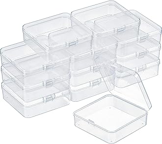 SATINIOR 12 Pack Bead Organizer Box Small Clear Plastic Beads Storage Containers Box with Hinged Lid for Bracelet Making DIY Jewelry Craft Nail (3.3 x 3.3 x 1.2 Inch)