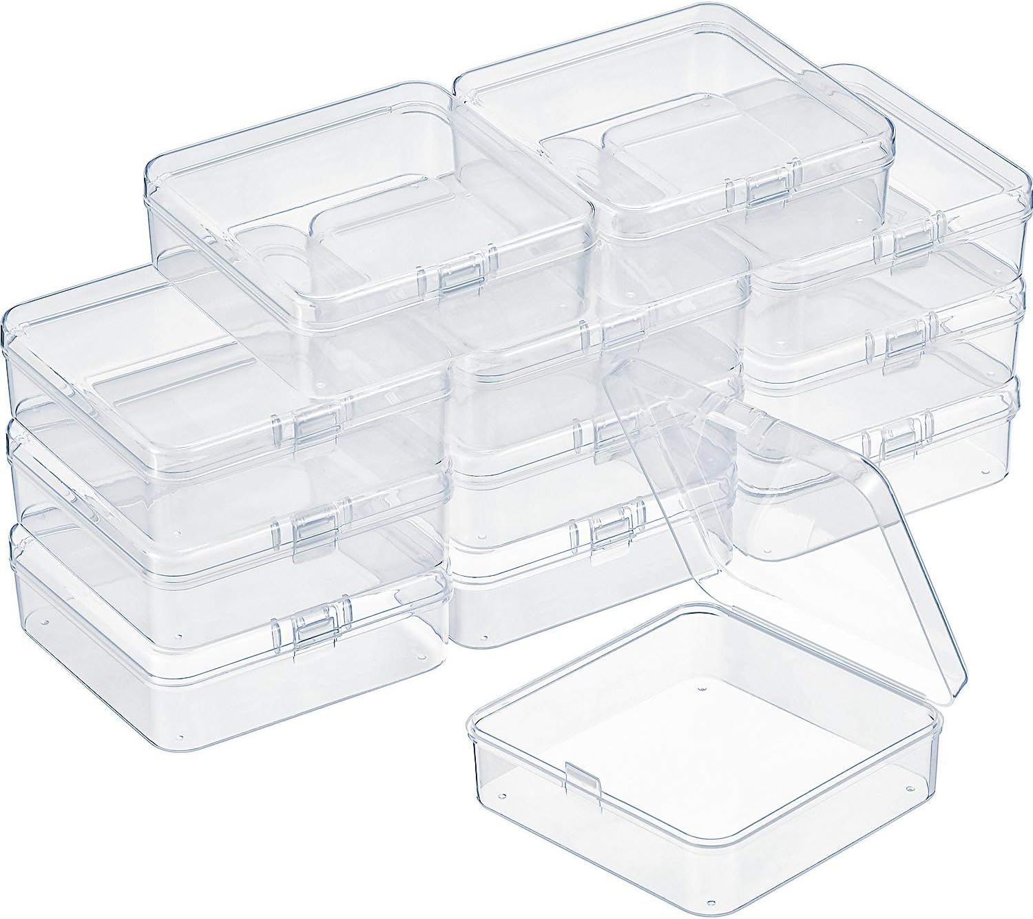 SATINIOR 12 Pack Bead Organizer Box Small Clear Plastic Beads Storage Containers Box with Hinged Lid for Bracelet Making DIY Jewelry Craft Nail (3.3 x 3.3 x 1.2 Inch)