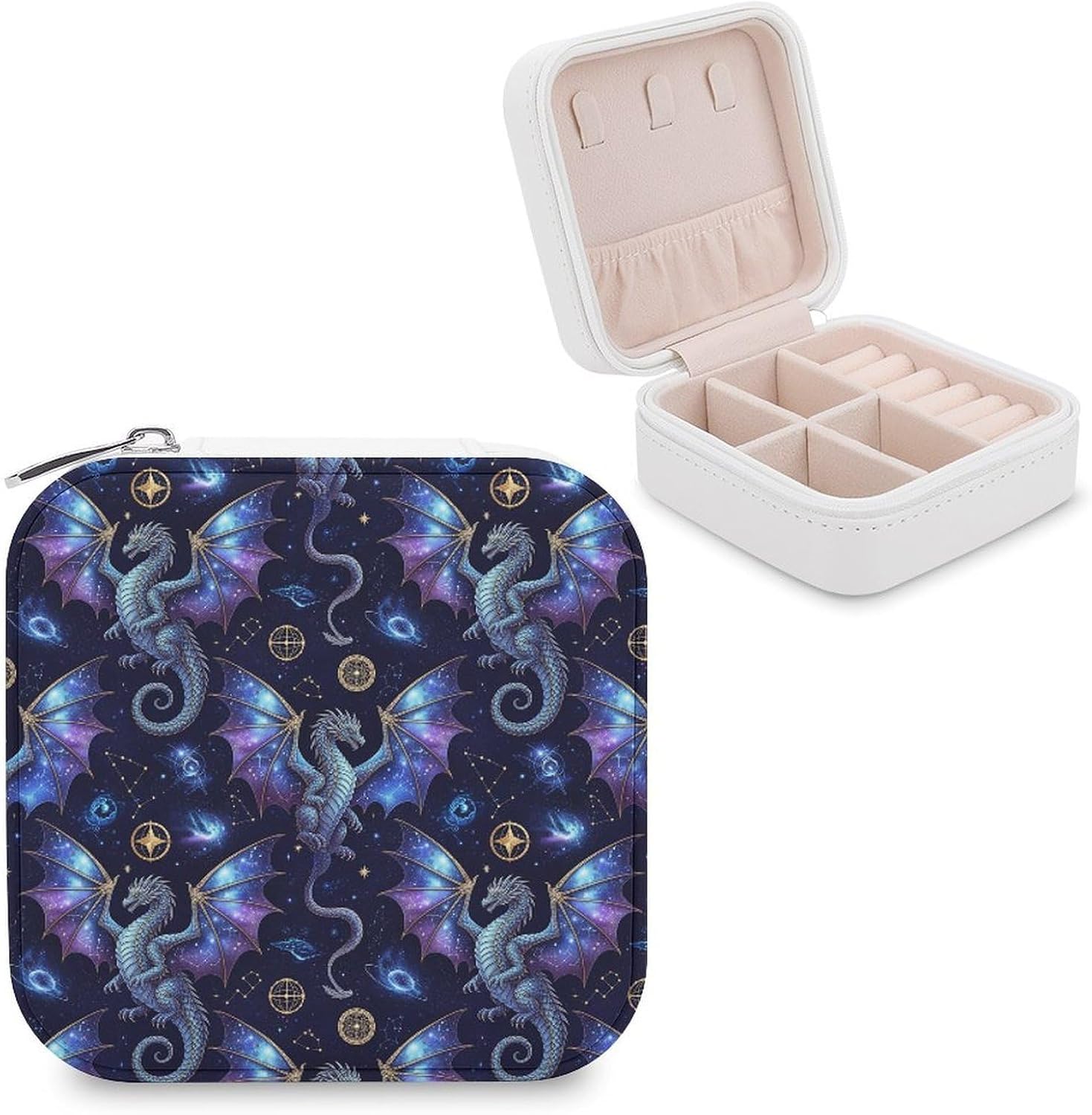 Lightweight Travel Jewelry Case for Women, Dragon Space, Compact PU Leather Storage Box for Daily Use Accessories