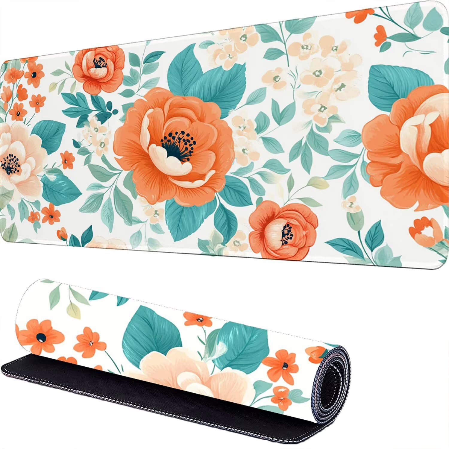 Podkładka pod mysz z kwiatami XXL 1600 x 800 x 3 mm rośliny duża podkładka pod mysz, antypoślizgowa mata biurkowa, do PC, Macbooka, przenośna, poprawia dokładność i szybkość r-265