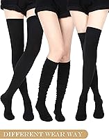 Vista 2 de SATINIOR 3 pares de calcetines extra largos de algodón hasta el muslo, medias extralargas para botas para mujer, Negro -, Talla única