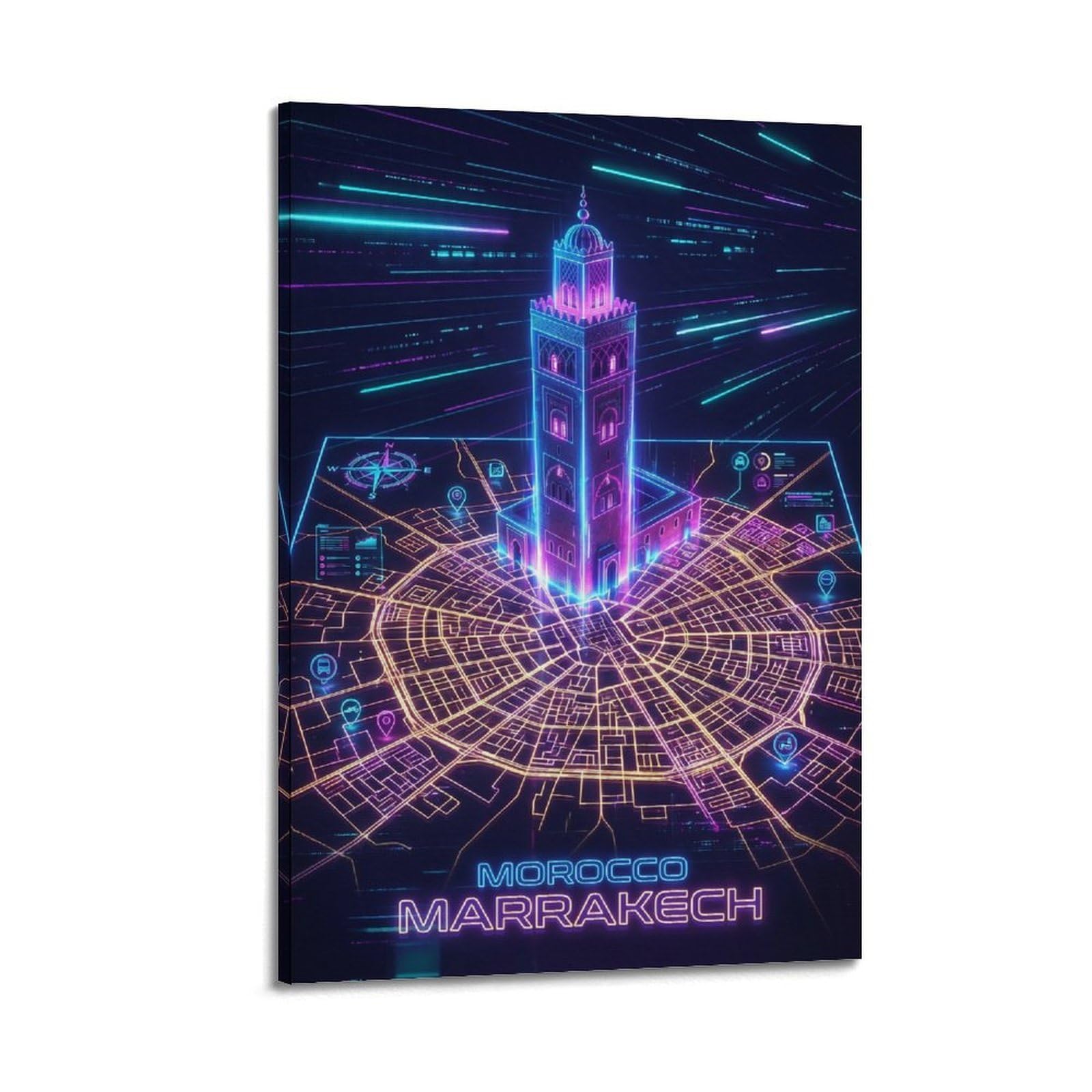 XKUGA Monaco 80s Neon City Gamer Room Poster Modern Decorative Canvas Prints - Ideal Wall Art for Family, Man Cave, Game Room, Boys & Girls Bedroom 24x36inch(60x90cm)