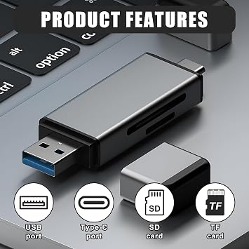 SD Card Reader, USB C & USB 3.0 Memory Card Reader Adapter Supports SD/Micro SD/SDHC/SDXC/MMC, Compact Plug & Play Card Reader for Smartphones, Tablets, Laptops and Cameras