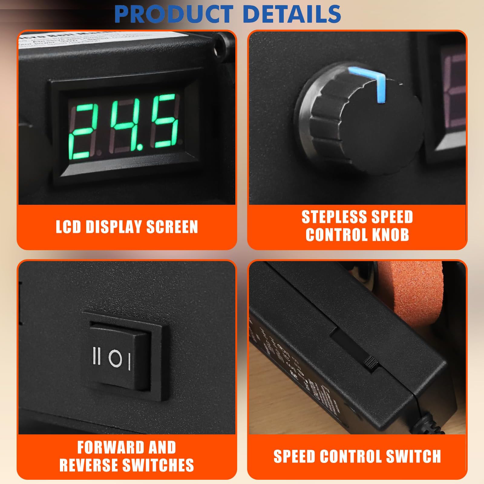 Mini Levigatrice a Nastro Elettrica 350W 10000 giri/min Controllo Variabile Infinito Display LED per Metallo Legno Alluminio