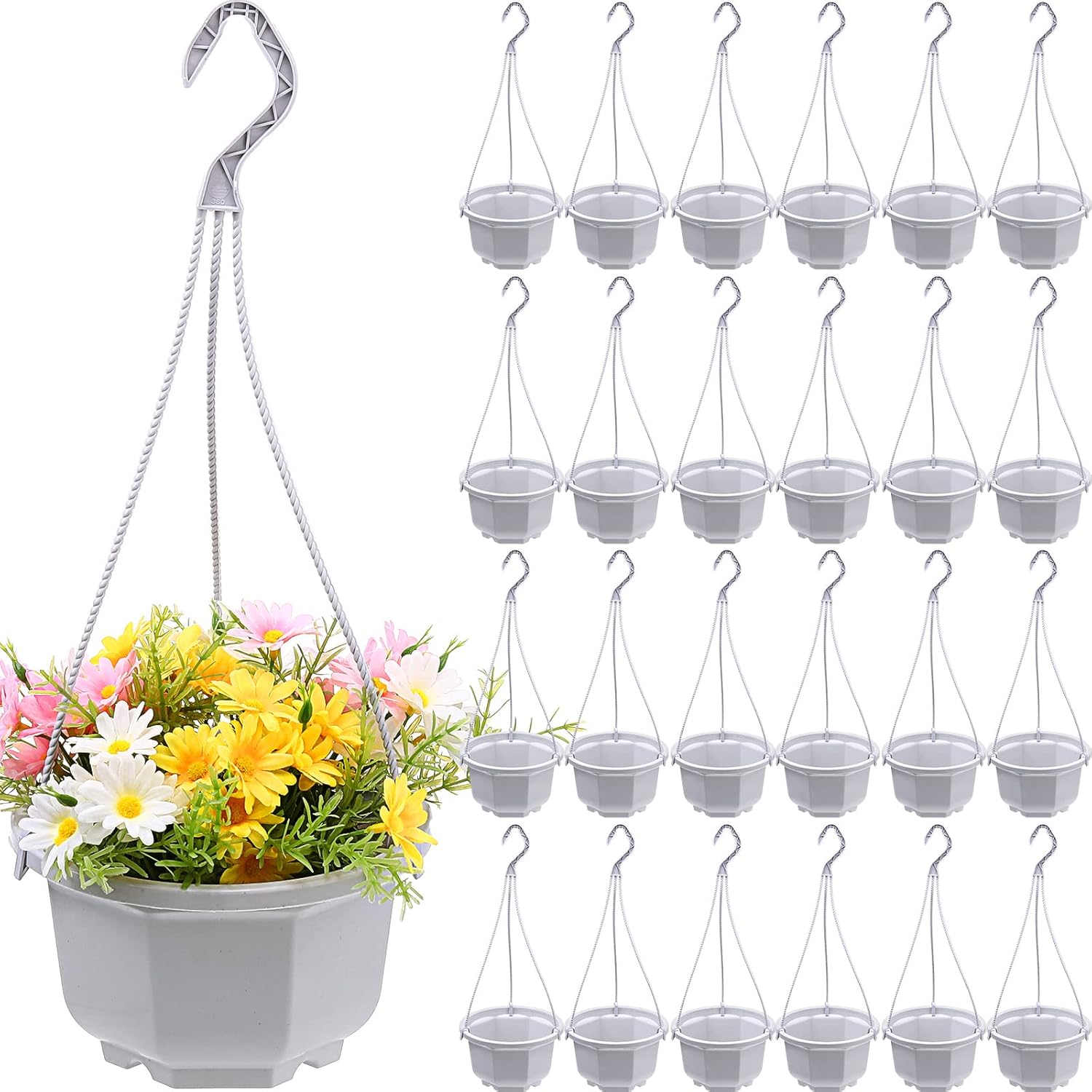 Roshtia 24 Pcs Hanging Plastic Planter Pot with Hook Flower Pots Baskets Hanging Nursery Planter Holder for Outdoor Indoor Plant Garden(Brown,6.7 Inch)