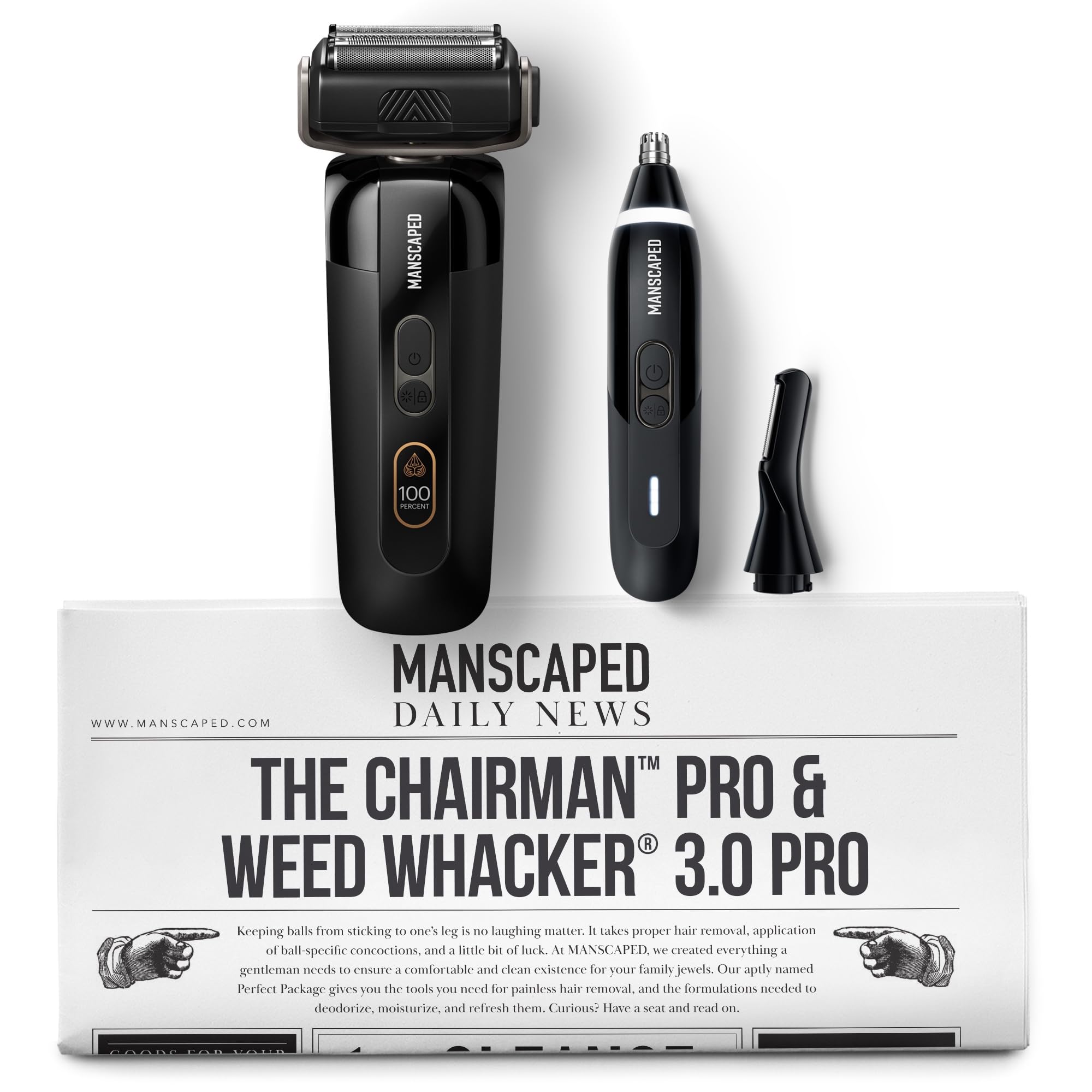 The Chairman™ PRO Men’s Electric Foil Face Shaver & Weed Whacker® 3.0 PRO Dual-Blade Nose, Ear & Eyebrow Hair Trimmer – SkinSafe® & FlexAdjust Technology, Travel Locks, Waterproof