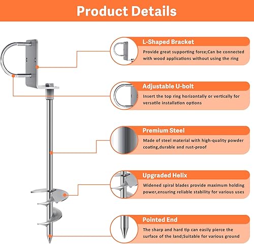 Miniatura 3 de Eurmax Anclajes de suelo de EE. UU., resistentes y ajustables en forma de L, estacas para trampolín, juego de columpios, casa móvil, cocheras, juego