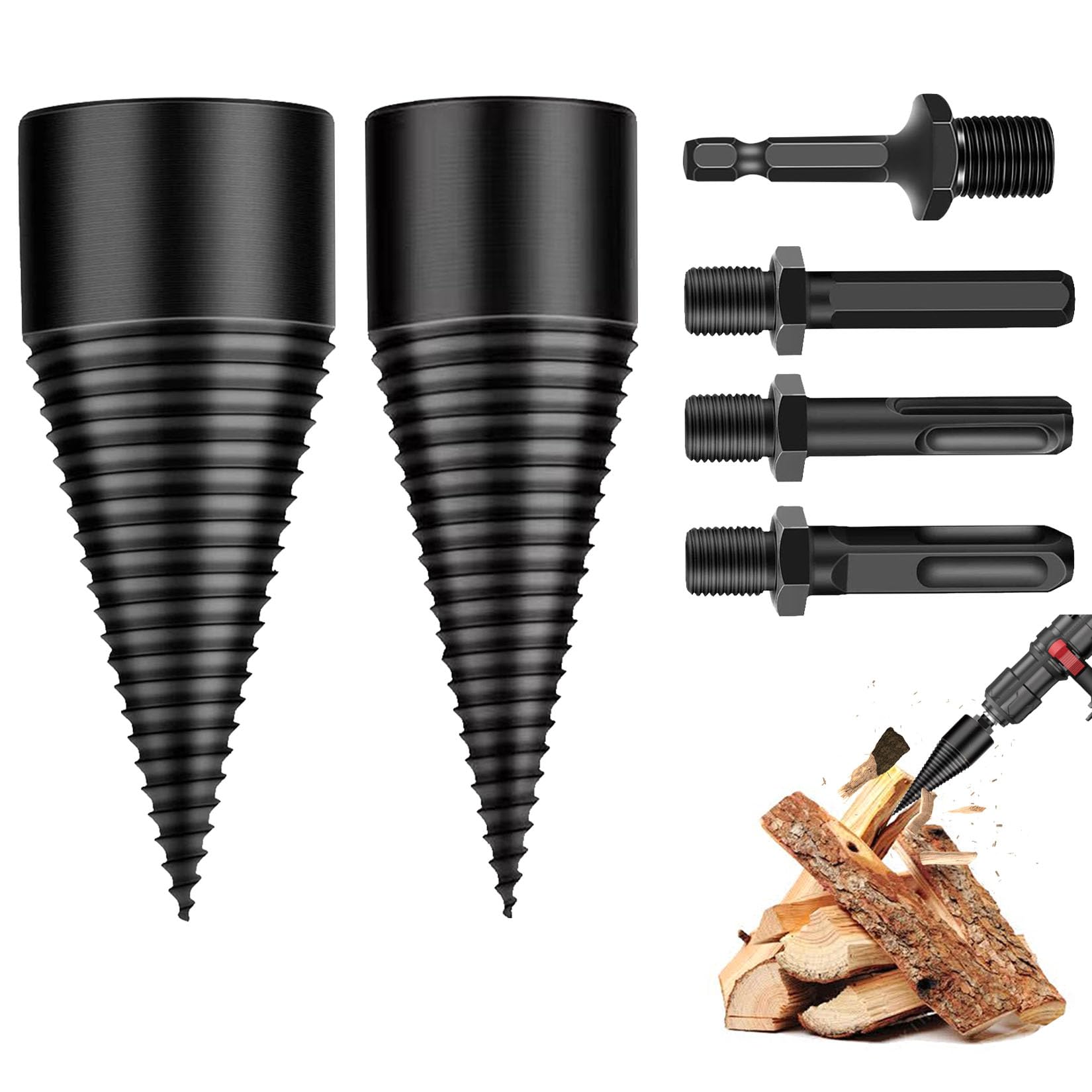 Fendeur de bois foret 50 mm + 32 mm, perceuse fendeuse de bois avec 4 poignées de perçage, fendeuse conique pour fendre et percer le bois