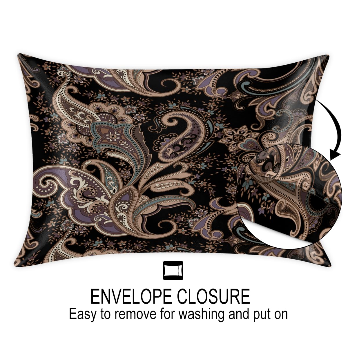Confezione da 2 federe in raso con motivo cachemire per capelli e pelle, con chiusura a busta, super morbide, resistenti alle pieghe, resistenti alle macchie, setose, 50,8 x 101,6 cm