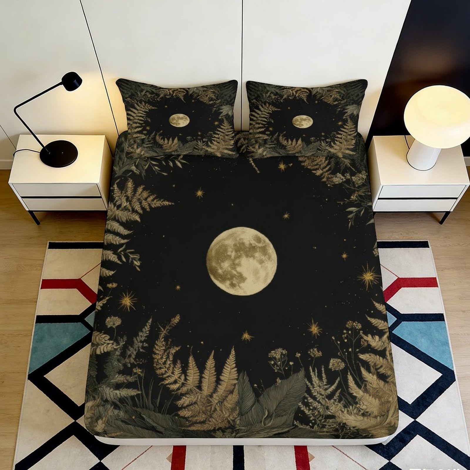 Pnayamiorkfel Style-10 3D Printed Moon Forest Fitted Sheet Microfiber Soft Dark Botanical Bed Cover For Bedroom Dorm Mattress Decor 90X200x25cm