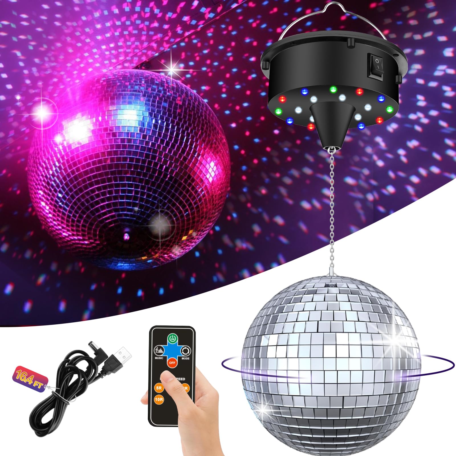 Photo 1 of Disco Ball with Motor and Light | 5/8/10/15 RPM Adjustable Speed Rotating