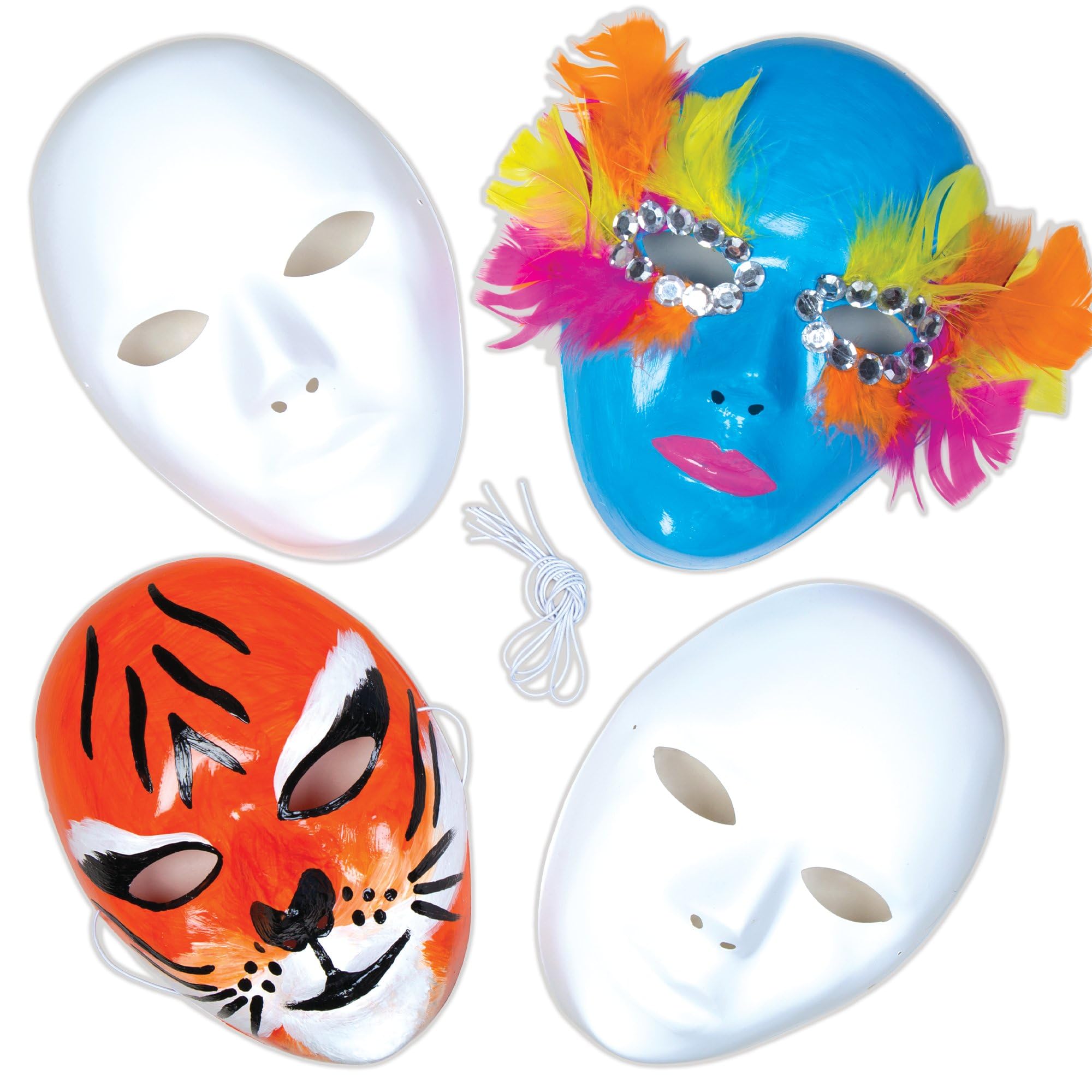 Baker Ross E1144 Blank Plastic Face Masks — Decorate Your Own Mask is Ideal Accessory for Halloween Costumes, Fancy Dress, Parties and More, Plain White (Pack of 6), 20cm x 15cm