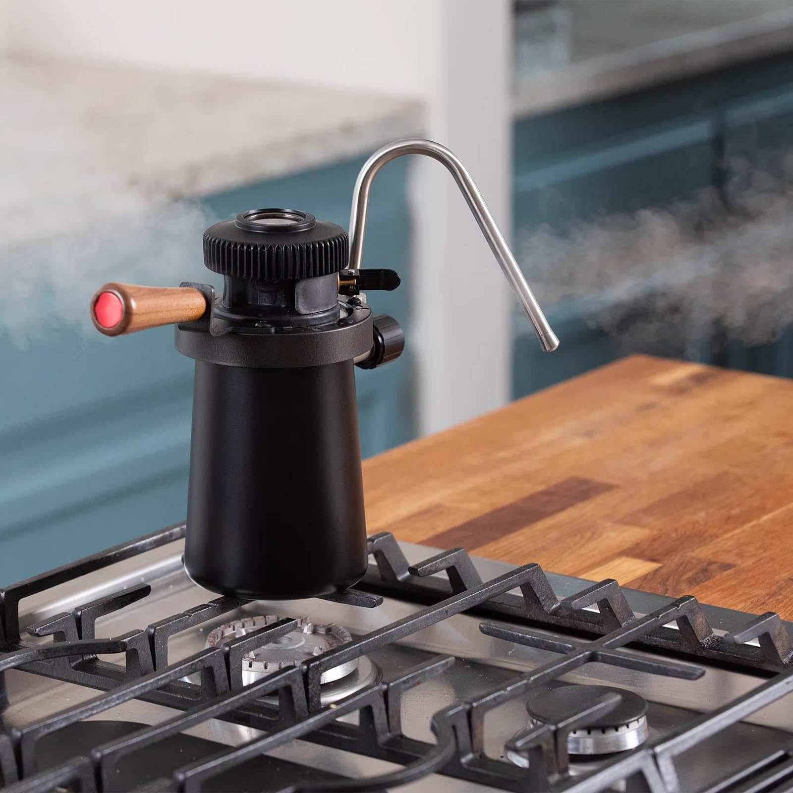 Máquina espumadora de leche con 2 boquillas de vapor y medidor de presión de aire para estufa y placa de inducción, perfecta para capuchino y café con leche