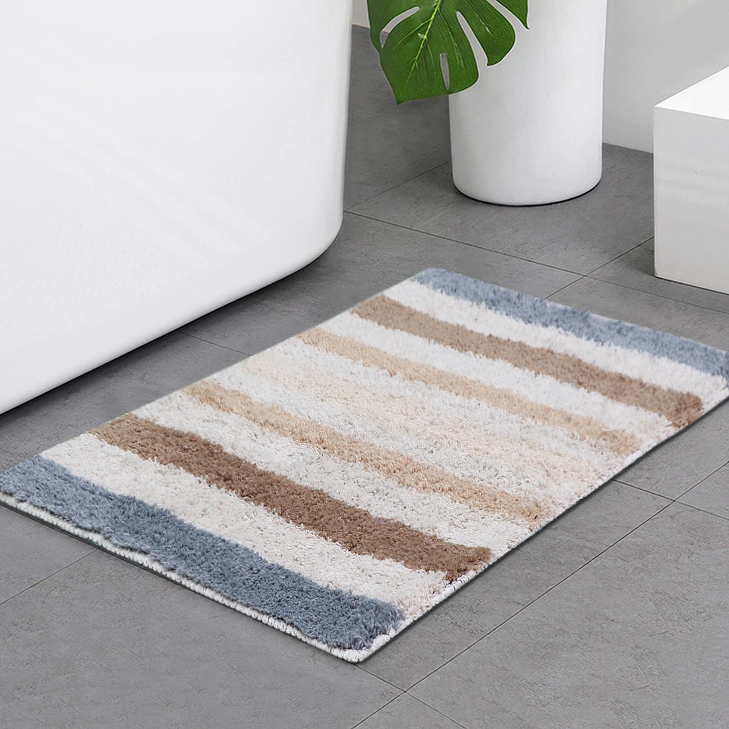 Grey Cotton Stripes Bathmats - Absorbent & Non-Slip -16