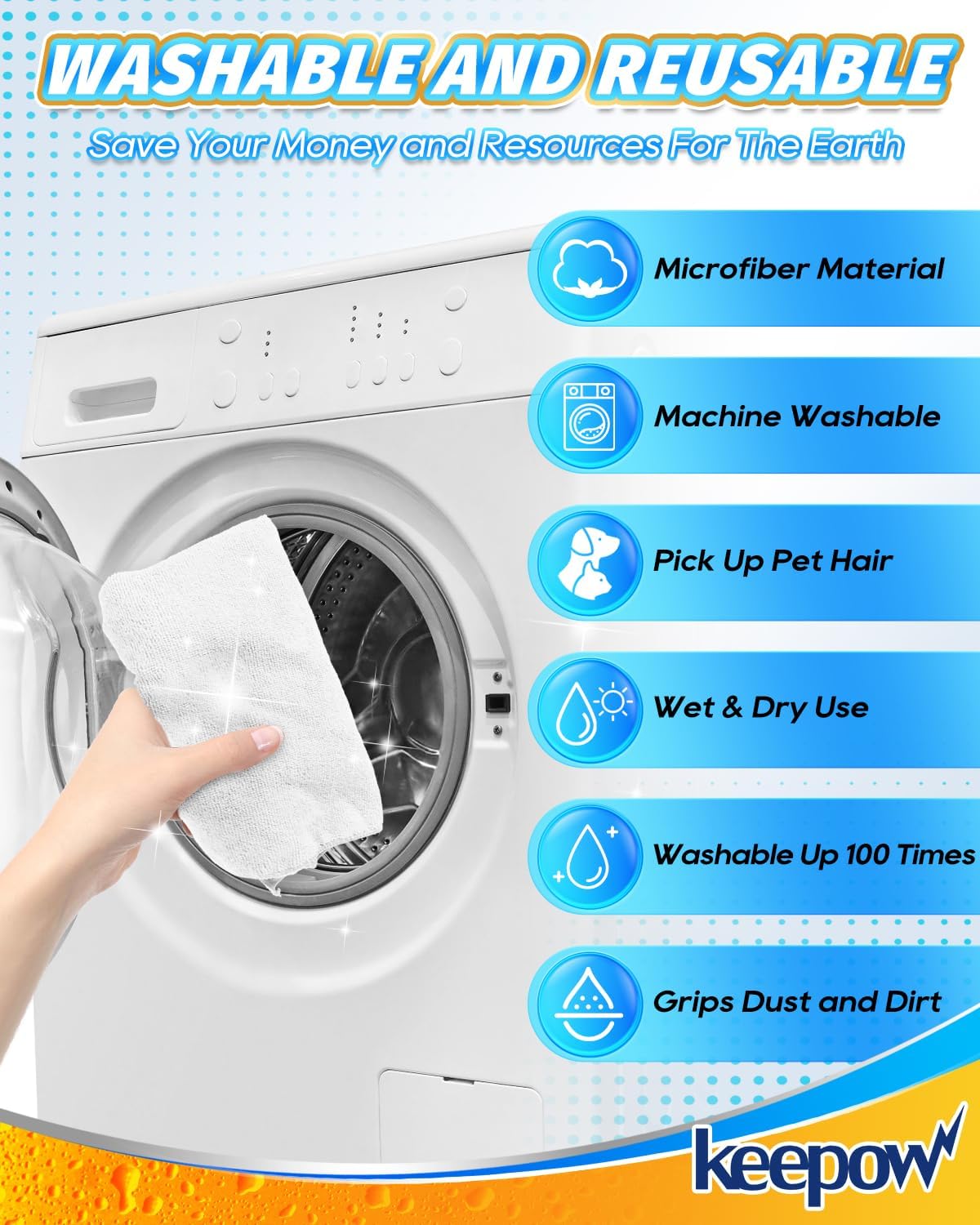 KEEPOW 8PCS Extra Large Microfiber Cleaning Cloth 30" x 20" Washable Reusable Microfiber Towel Streak Free Lint Free Cloth for Cleaning Home Glass Office Kitchen Car Window Bathrooms (White & Black)